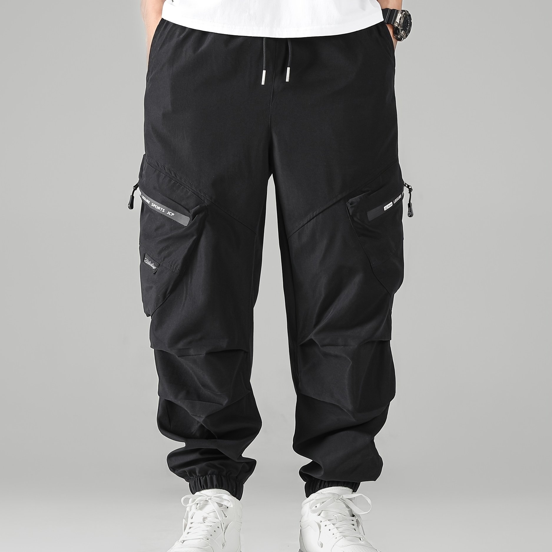 TEMU Pantalon de moto rétro tendance, pantalon de soldat parapluie, joggers cargo avec poches multiples, poches zippées, pantalon fuselé, vêtement de