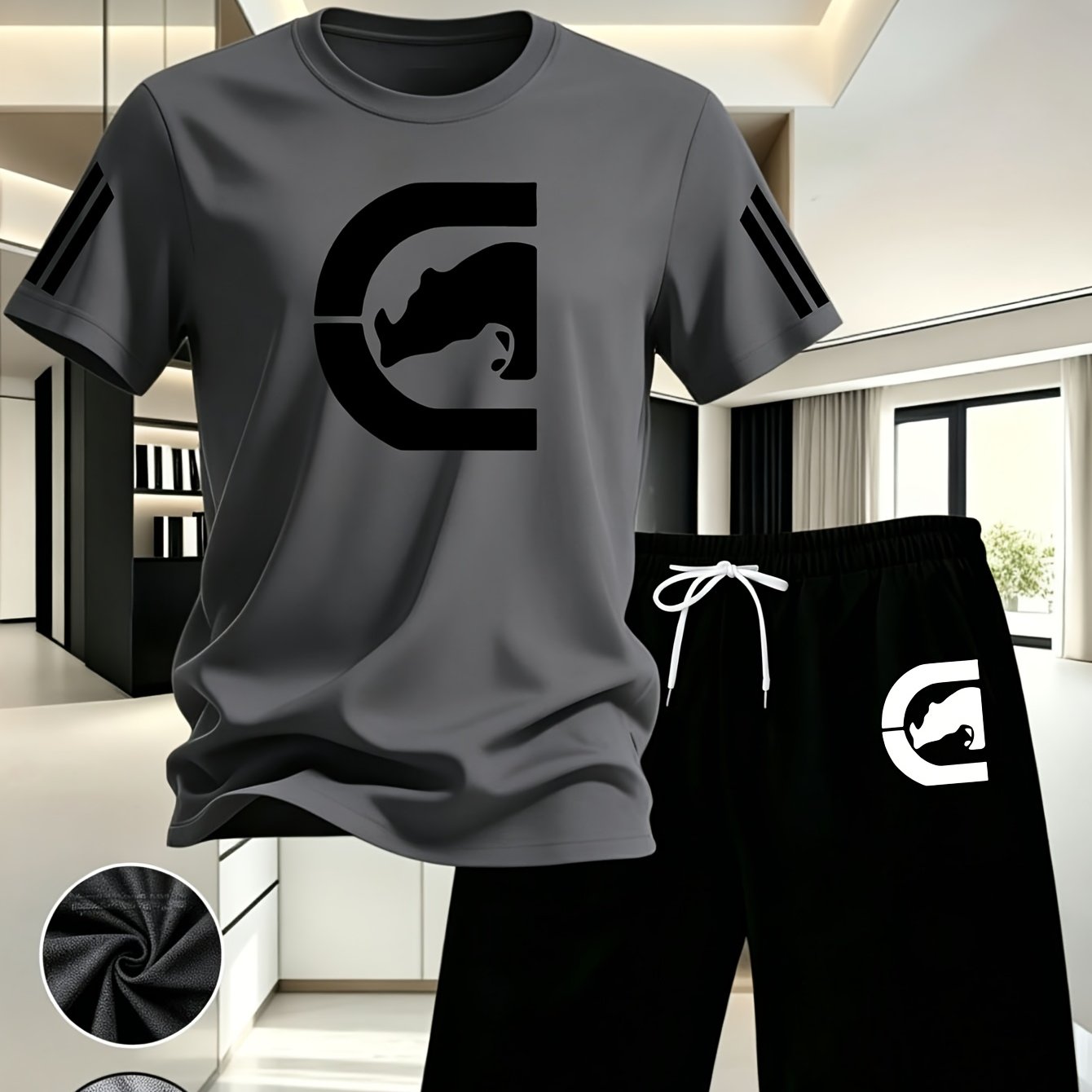 TEMU Fashion Trendy Men's Casual Round Neck Short Sleeve Set Men's Fashion Suit Popular T-shirt Set T-shirt And Shorts