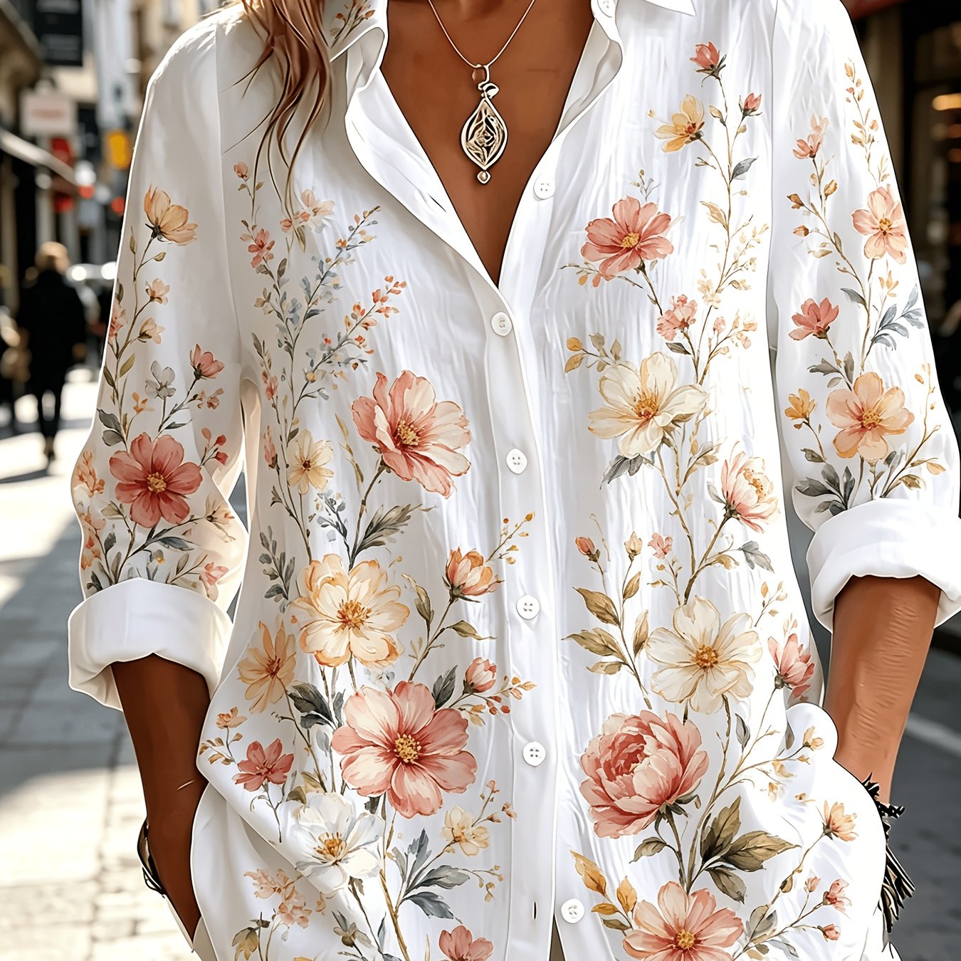 TEMU Casual Fashion Women's Spring/summer Shirt With Floral Print
