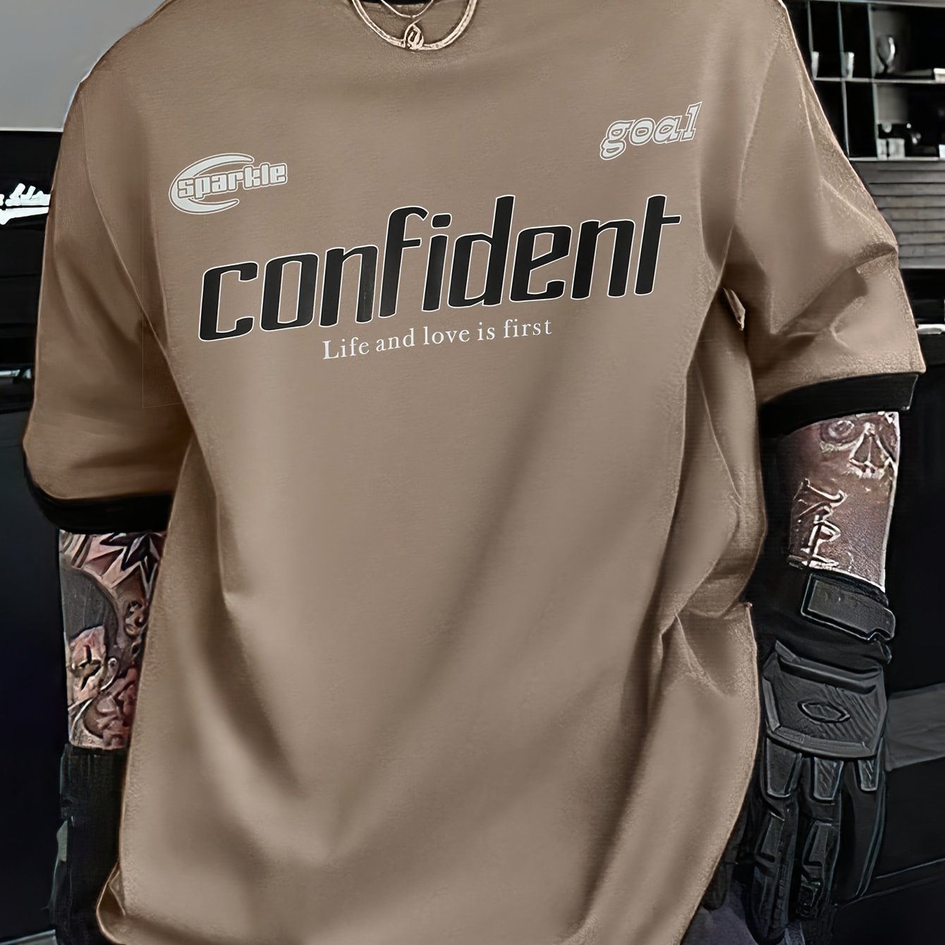 TEMU Plus Size Athletic Style, Men's Fashion Print T-shirt - Casual Athletic Streetwear, Comfortable And Breathable, Round Neck Short Sleeve, Summer