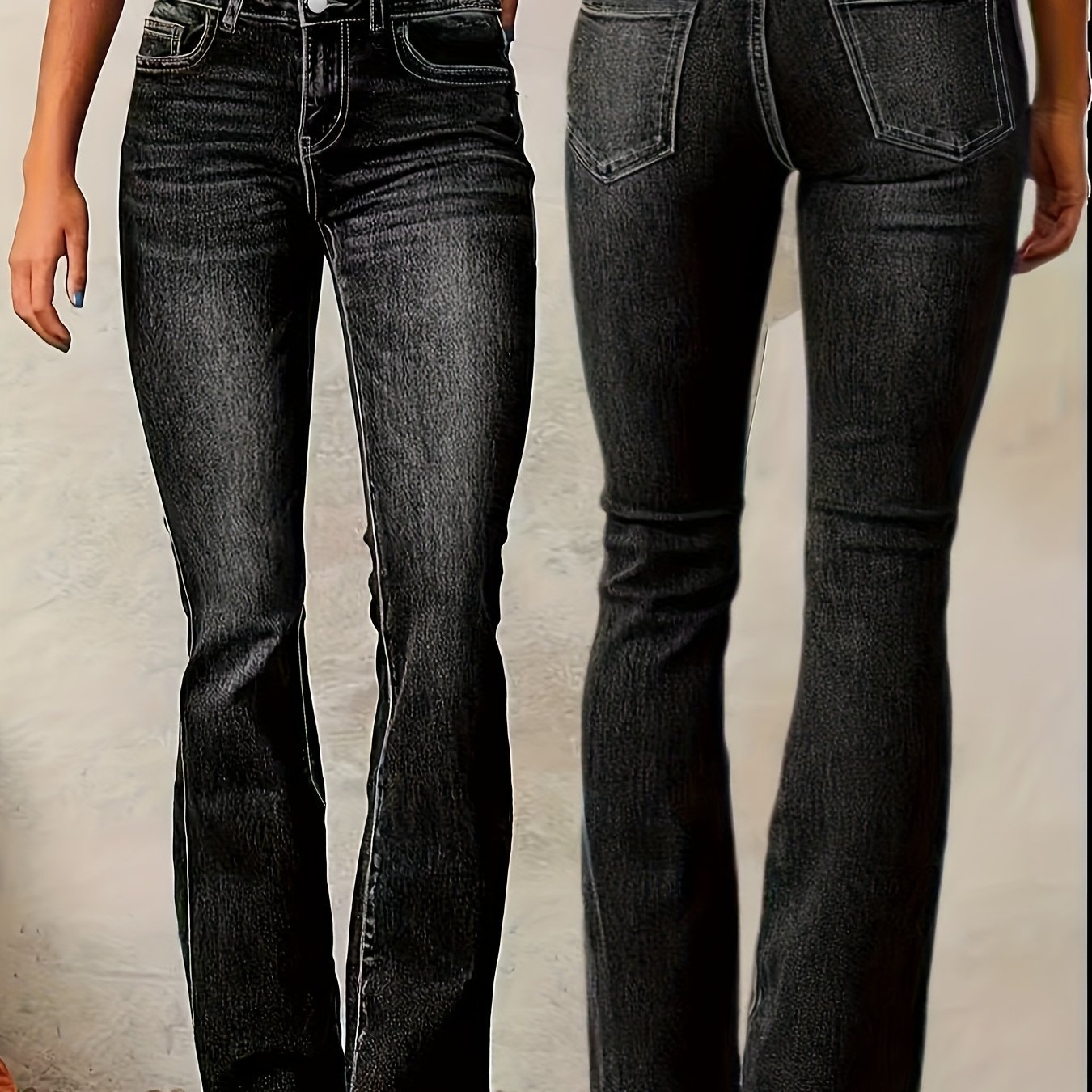 Women's Casual Fashion Elastic Black Double- Versatile Flared Pants Denim Jeans