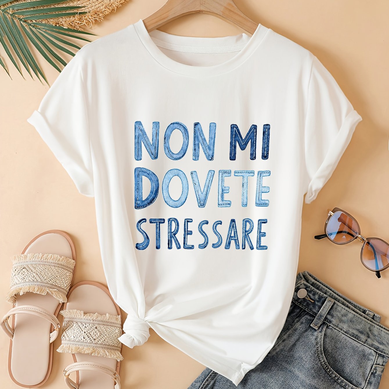 TEMU Women's Fashion Round-neck T-shirt, Short-sleeved Printed Top With "don't Give Me Trouble" Quote, Daily Wear, Women's Top