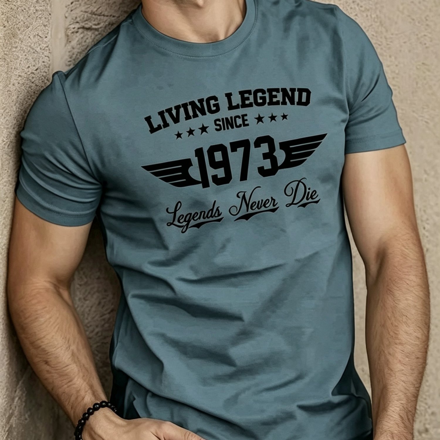 TEMU [printed Design- Not Textured] Men's Short - Sleeved T - Shirt, "living Legend", "" With Wing - Like Graphics, " " Printed, For Training & Daily