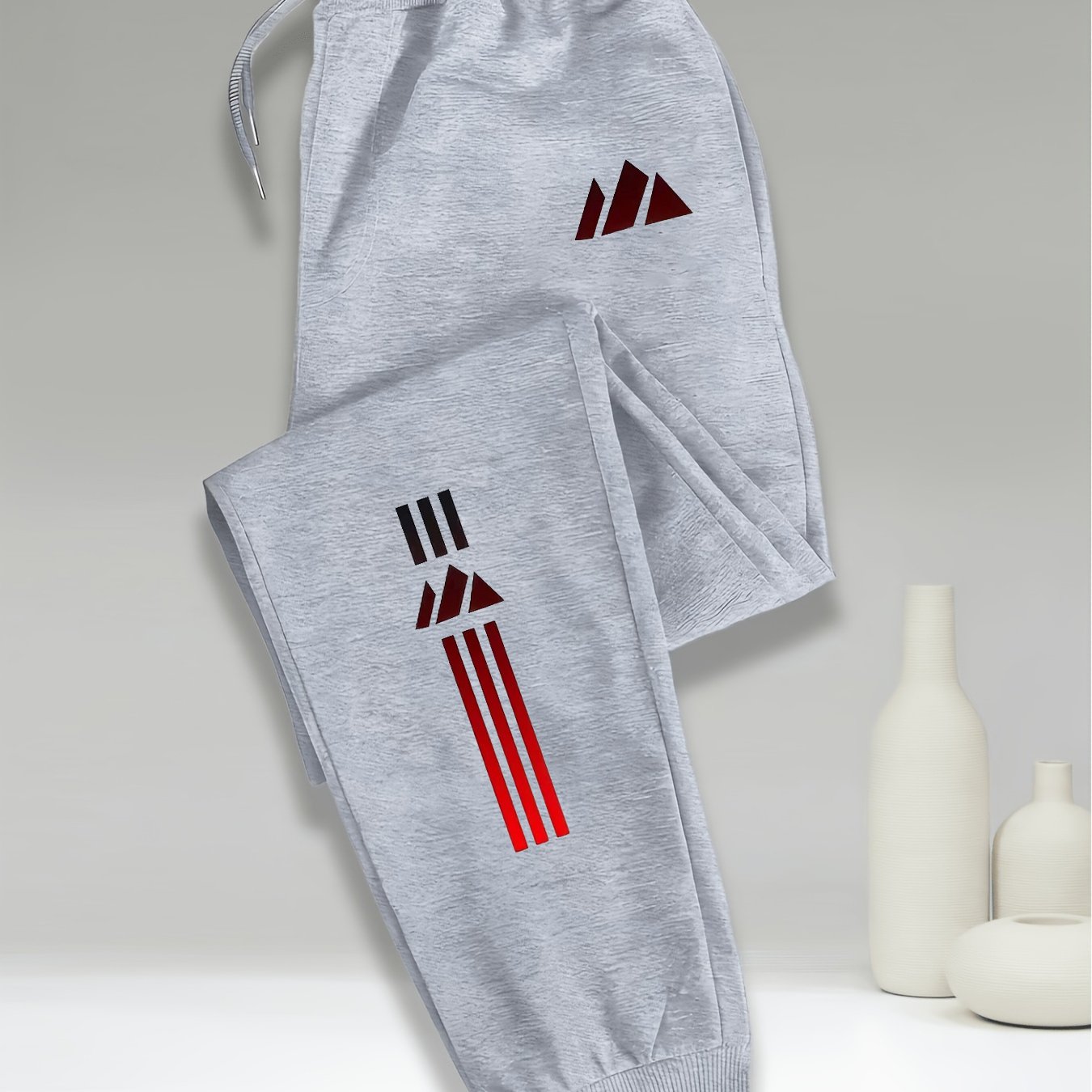 TEMU 1pc Men's Casual Athletic Pants, Drawstring And Ankle-cinching Double Design, Fashion Athletic Pants , Made Of 100% Polyester Knit Fabric, With