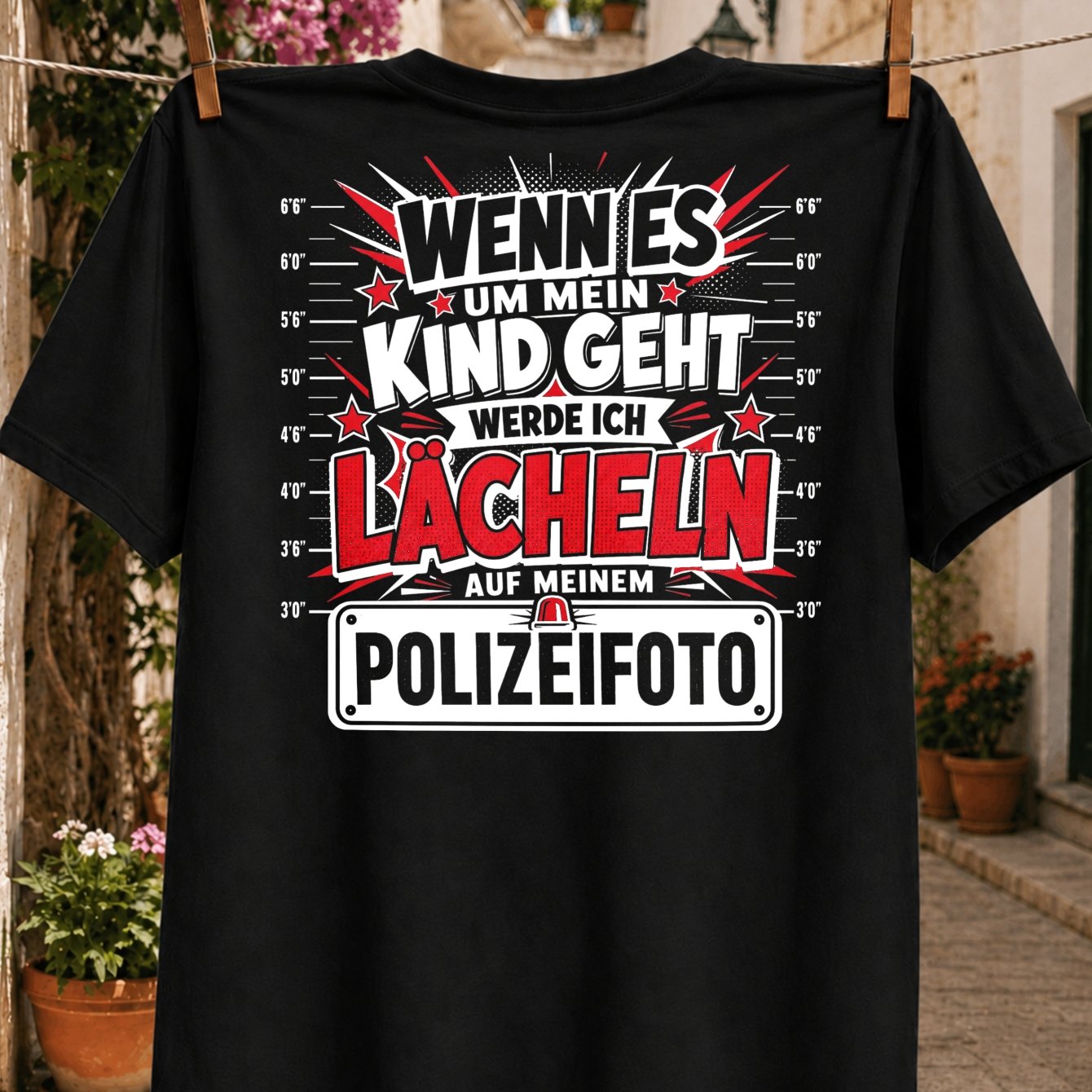Image of Men's T-shirtwenn Es Um Mein Kind Geht Po L Ice Photo Quote Comic Red German Tee With Height Scale Lines And Protective Parent Humor Unisex All T-shirtplus Size, Plus Size