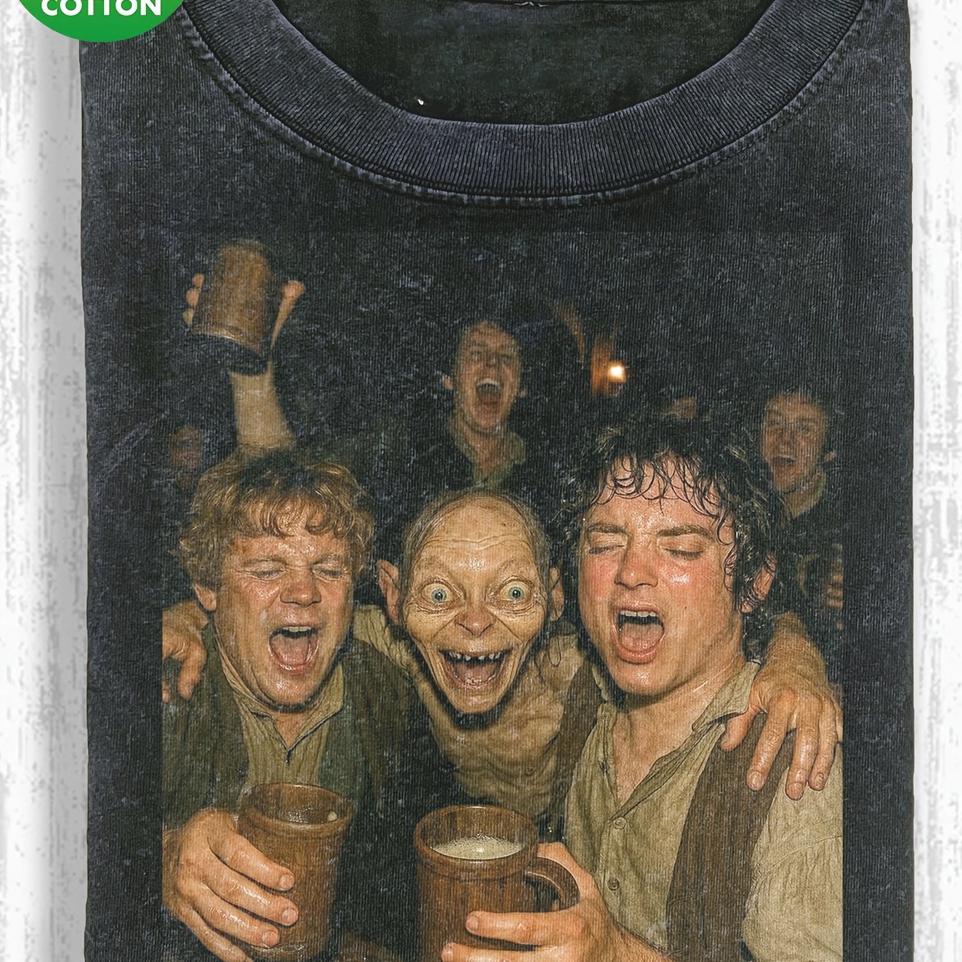 Image of Warner . Official, The Hobbit Of The And Summer & Gollum Party Printed T-shirt Shirt, Padded With 180g Cotton Round Neck And Short Sleeve T-shirt, Casual Everyday Street T-shirt.