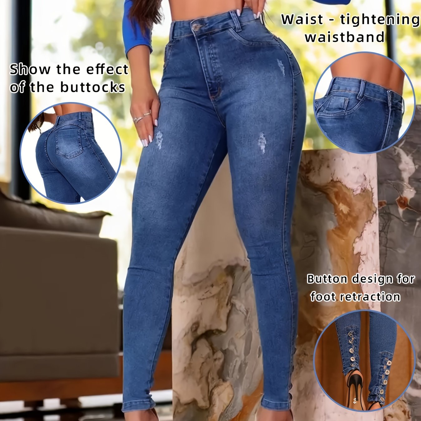 TEMU Women's Fashionable Skinny Pants With High Waist And Stretch For Spring 2025, Featuring Design And Hip Lifting Effect