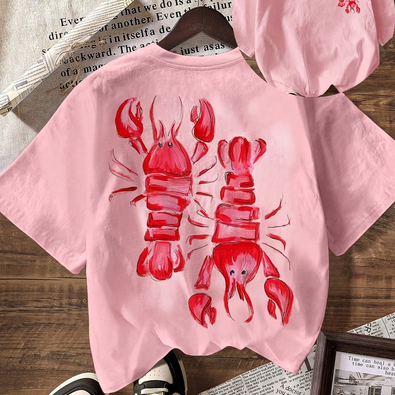 TEMU Y2k Pink Lobster, Summer, Tops For Women, Holiday Outfits For Women, T-shirts For Women, Summer Outfits, Summer Outfit For Women, Women's Summer