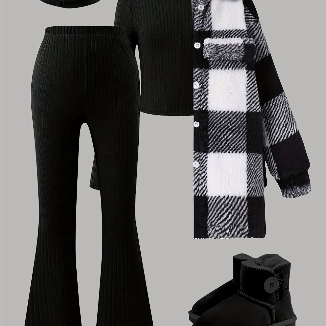 Image of Autumn/winter Girls' Fashion New Arrival: Simple, Elegant, And Casual With A , Design. Features A Plush Coat With A Lapel And Long Sleeves With Button Details, A Solid-color Collar Long-sleeve Top