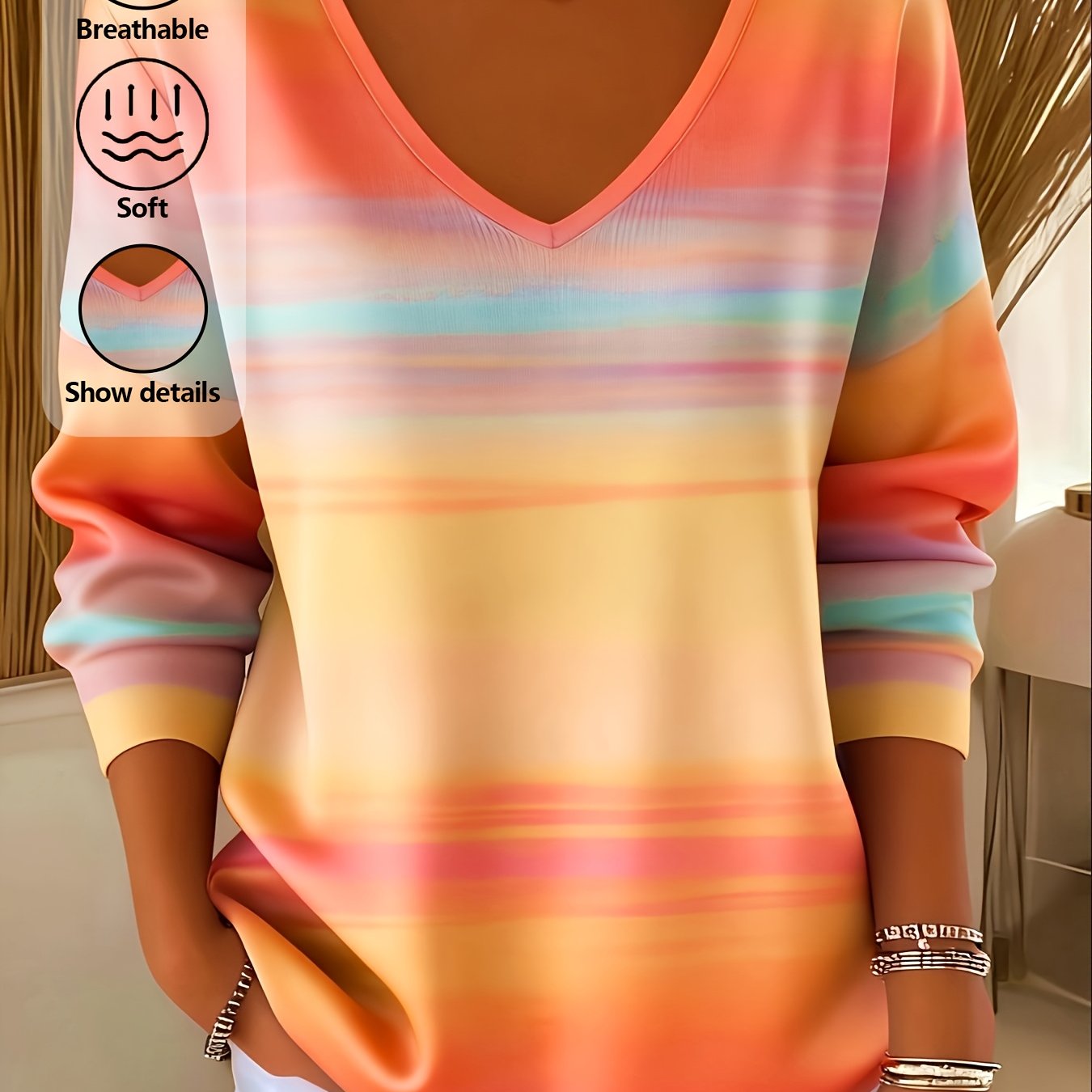 Image of Plus Size - Plus Size - Plus Size Women's Gradient Print Long Sleeve Casual Top