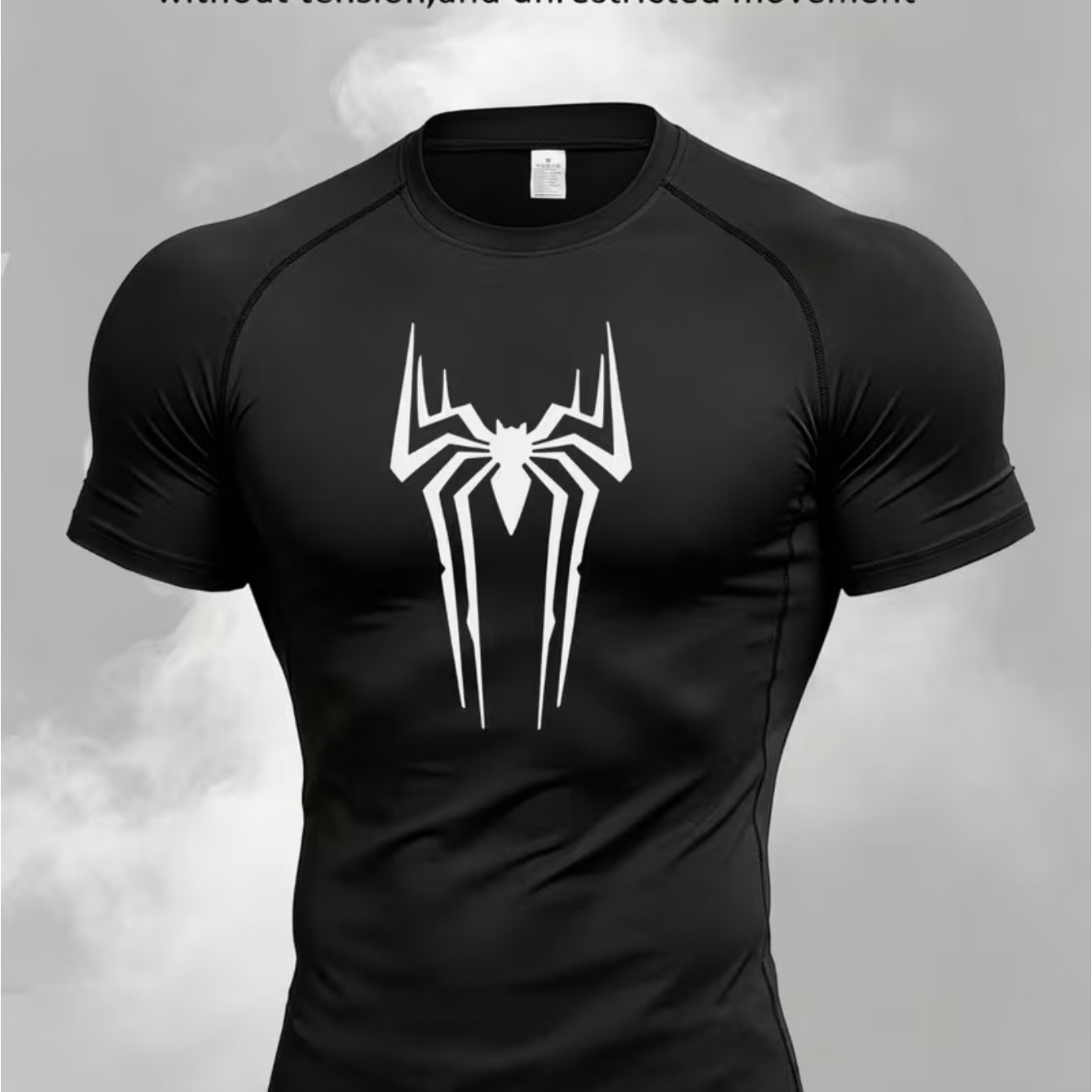 TEMU Gym Workout Men's Quick-dry Compression T-shirt With Spider Print - High-elasticity Breathable Athletic Fit Short Sleeve Gym Shirt Suitable For