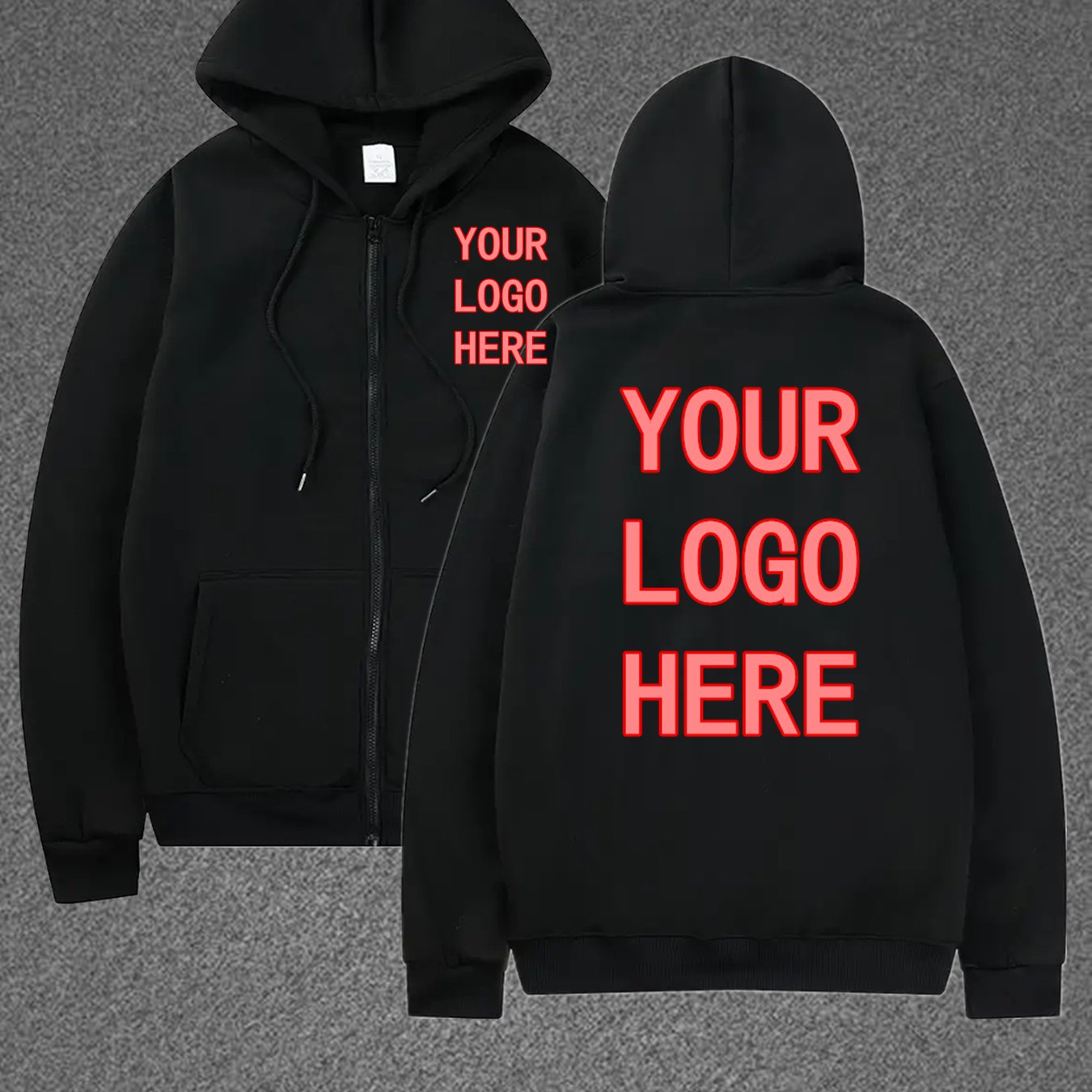 TEMU Unisex Autumn/winter Zip-up Hoodie, Fashion Long-sleeve Hooded Sweatshirt, Customizable For Group Wear, Work Uniforms, Commemorative Apparel,