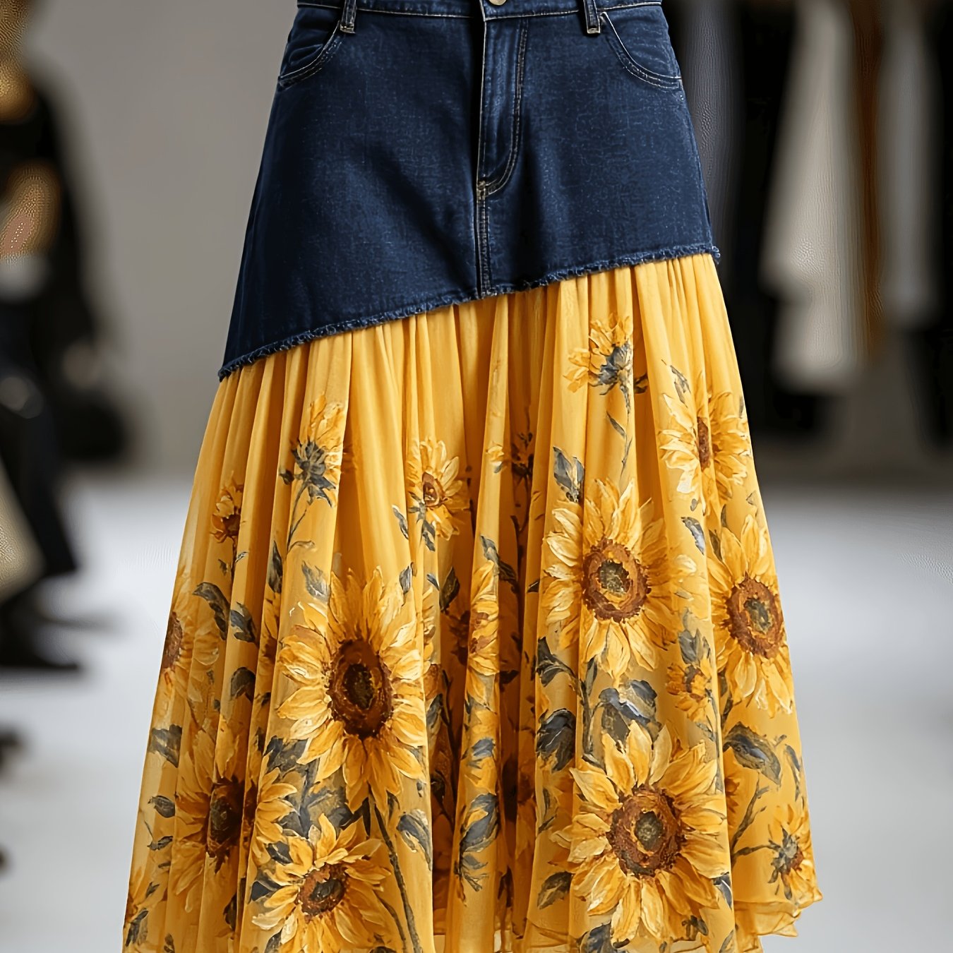 TEMU Summer New High Waist Age-reducing A-line Skirt, Elegant Premium Spliced Denim Half Skirt