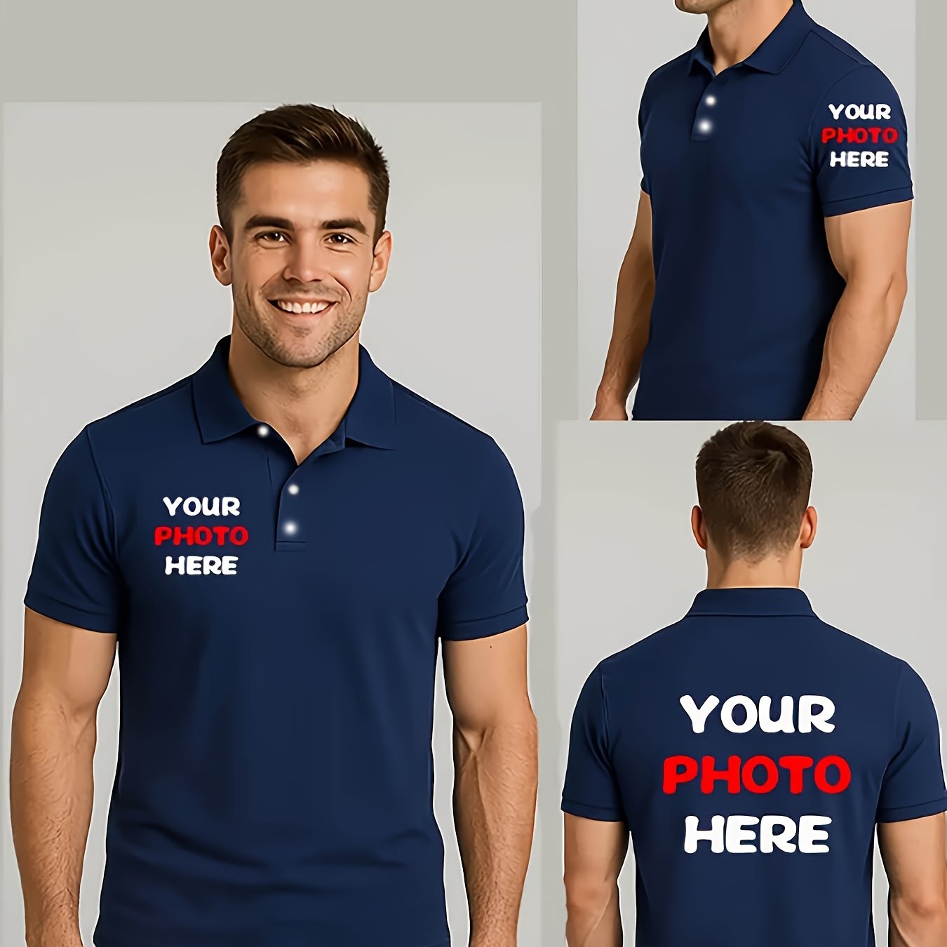 TEMU Men's Shirts - Customizable Logos/text/photos/prints On The Front, Cuffs, And Back - Work Uniforms, Team Shirts, Promotional Gifts - Casual Wear