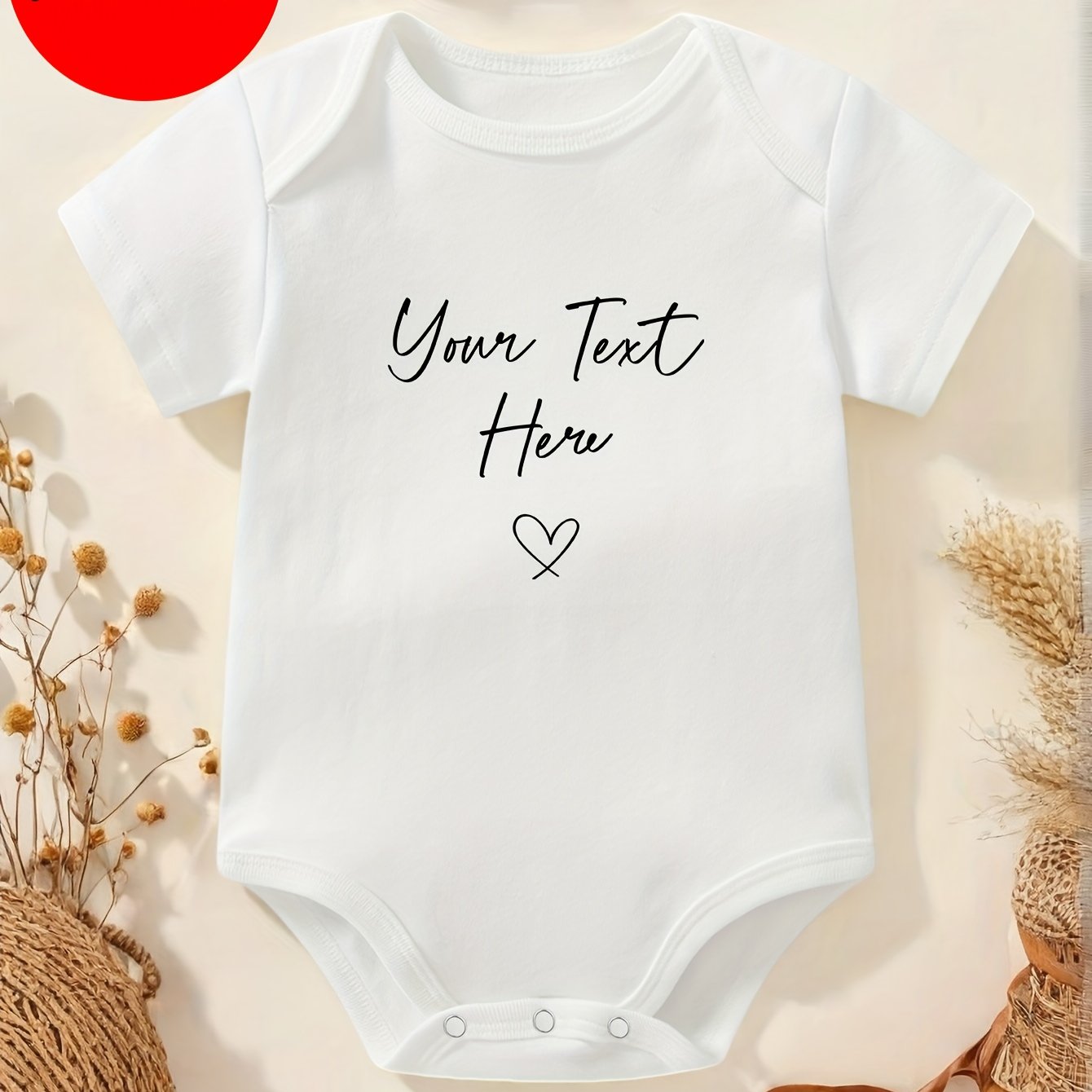 Image of Custom Text And Heart Print Round Neck Short Sleeve Baby Clothes, Unisex Infant Triangle Bodysuit Round Neck Short Sleeve Bodysuit Spring Summer Casual Outing Outfit, For Outdoor