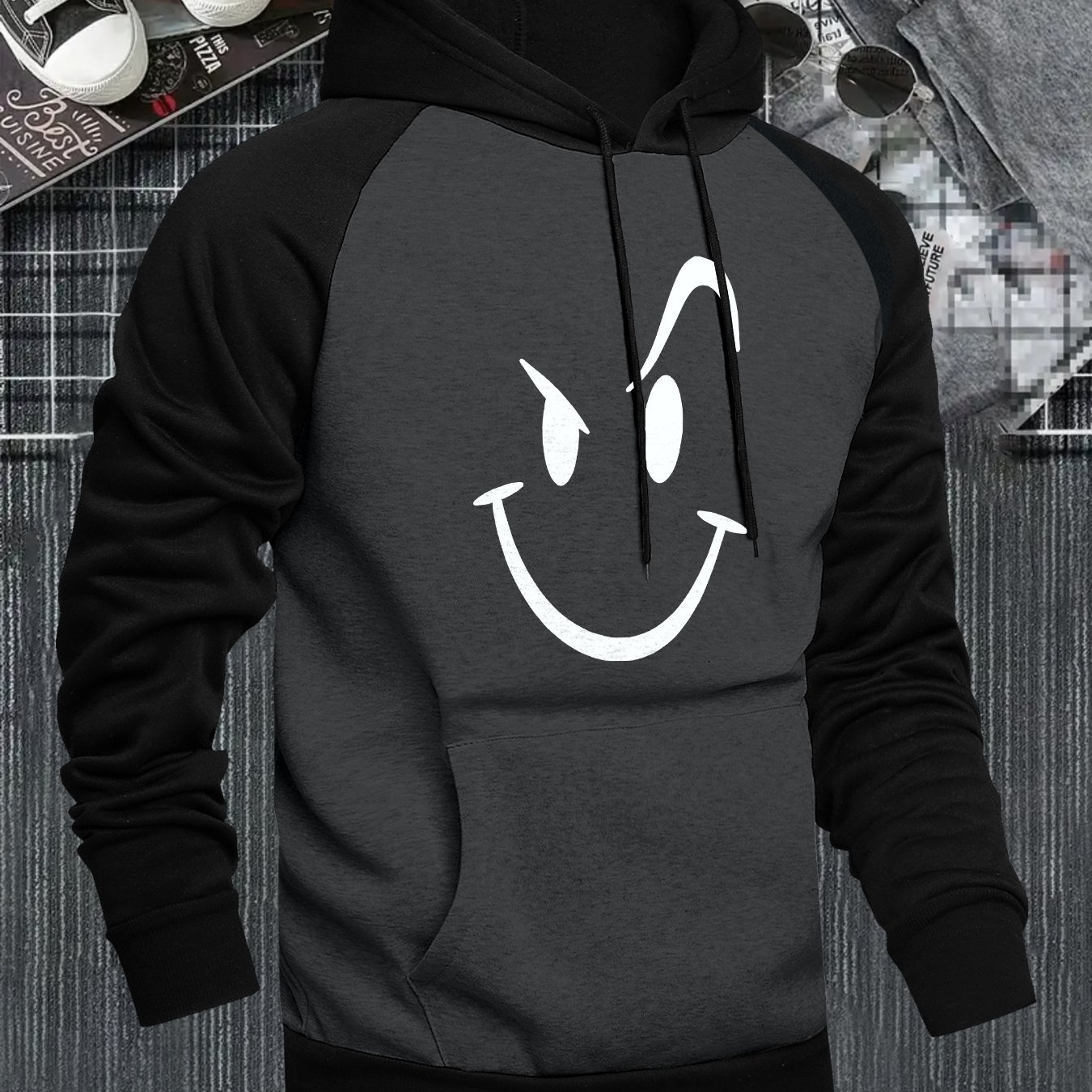 TEMU Men's Hooded Sweatshirt With Color , Stylish And Versatile Colors, Featuring A Color- Hood And Trendy Raglan Sleeves