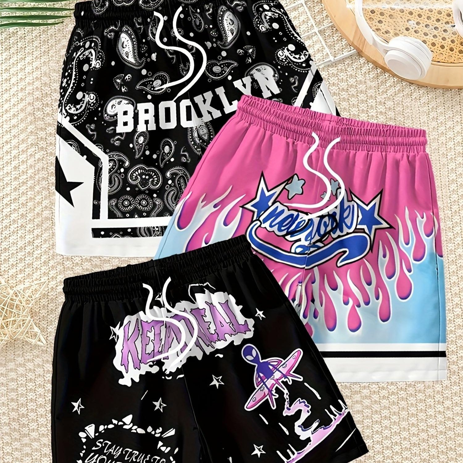 TEMU [print Design - Not Textured/embroidery/sequins] 3 Print Swimwear Set, Ideal For Summer Outdoor Activities Swimming Pool