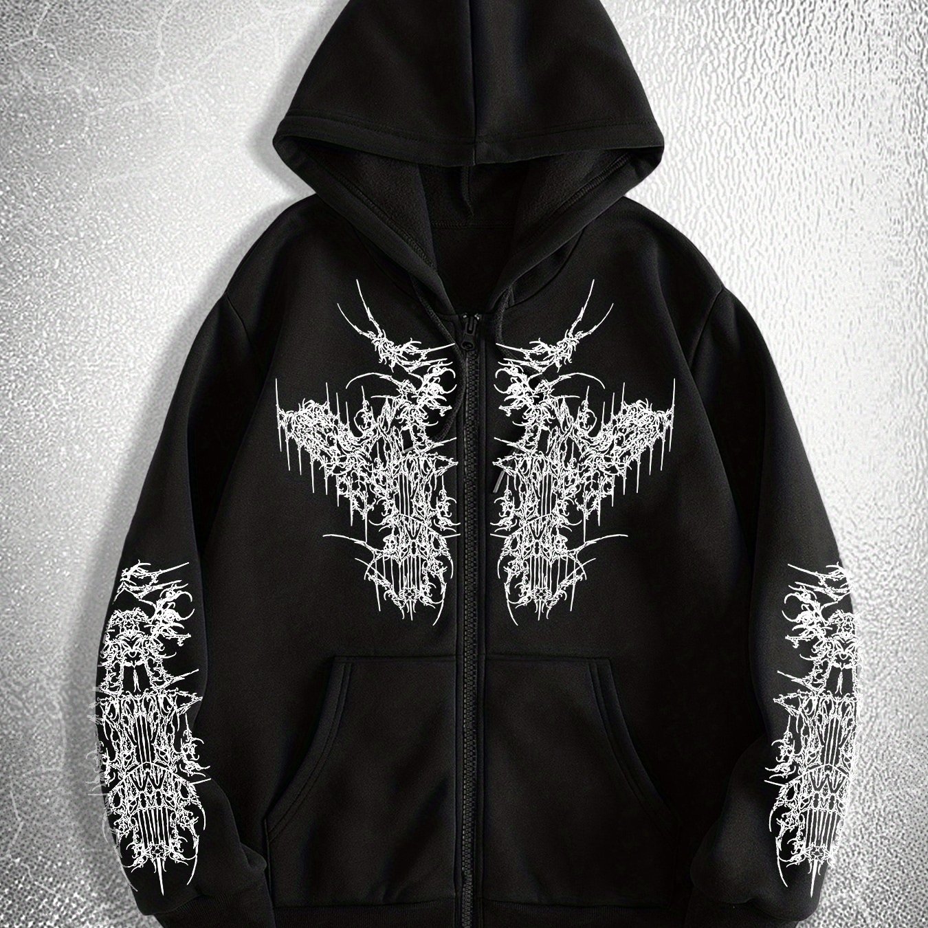 TEMU Men's Gothic Dark Zip-up Hoodie, Fashionable Street Style Zip-up Hoodie For Casual Occasions, For Trendy Outfits