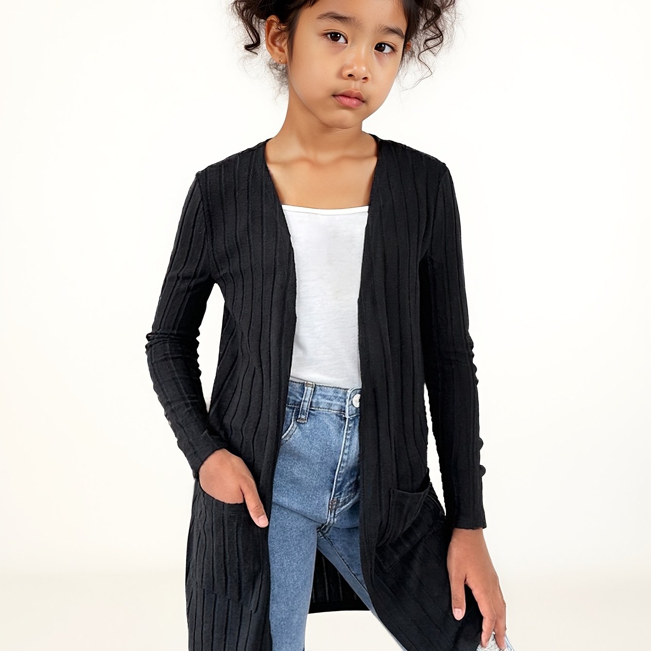 Older Spring/ Vertical Striped Long Cardigan, Loose Long Sleeve Outerwear, Casual Lazy Style, Knit