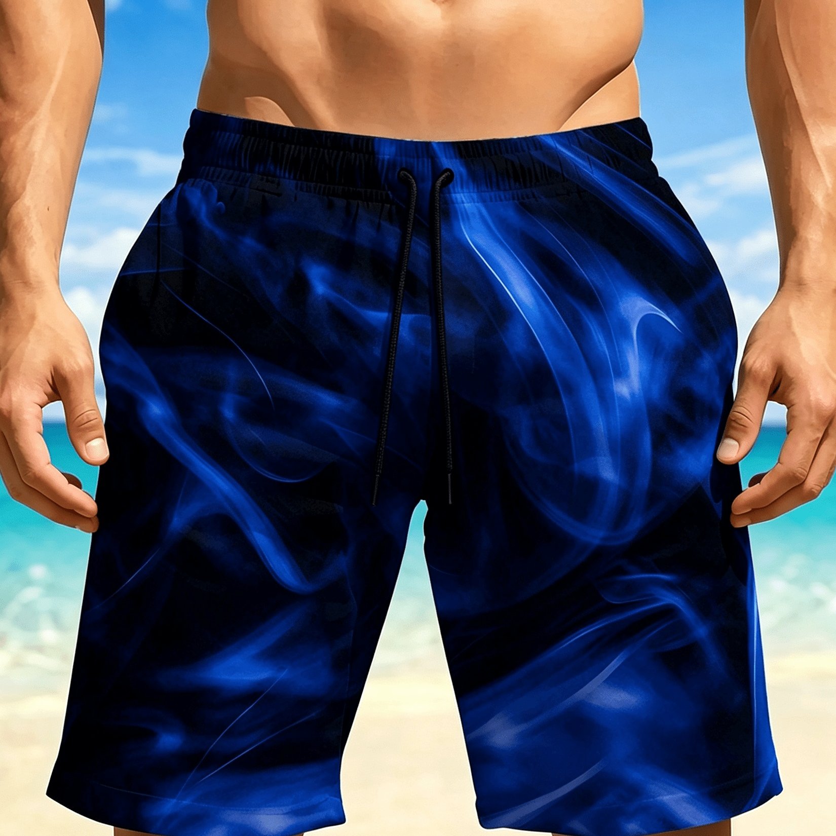 TEMU Men's Quick-drying Breathable Beach Shorts, Featuring Colorful Printed Designs, Elastic Waistband With Drawstring, And Pockets, Shorts Are