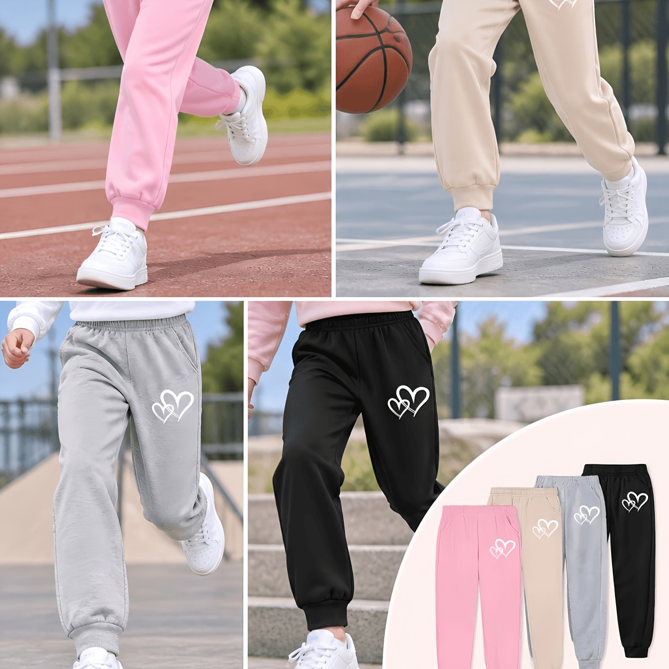 Image of Pattern Print Autumn Winter Girls' Casual Long Pants Outdoor Sports Loose Sweatpants 4-pack, Perfect For Outdoor