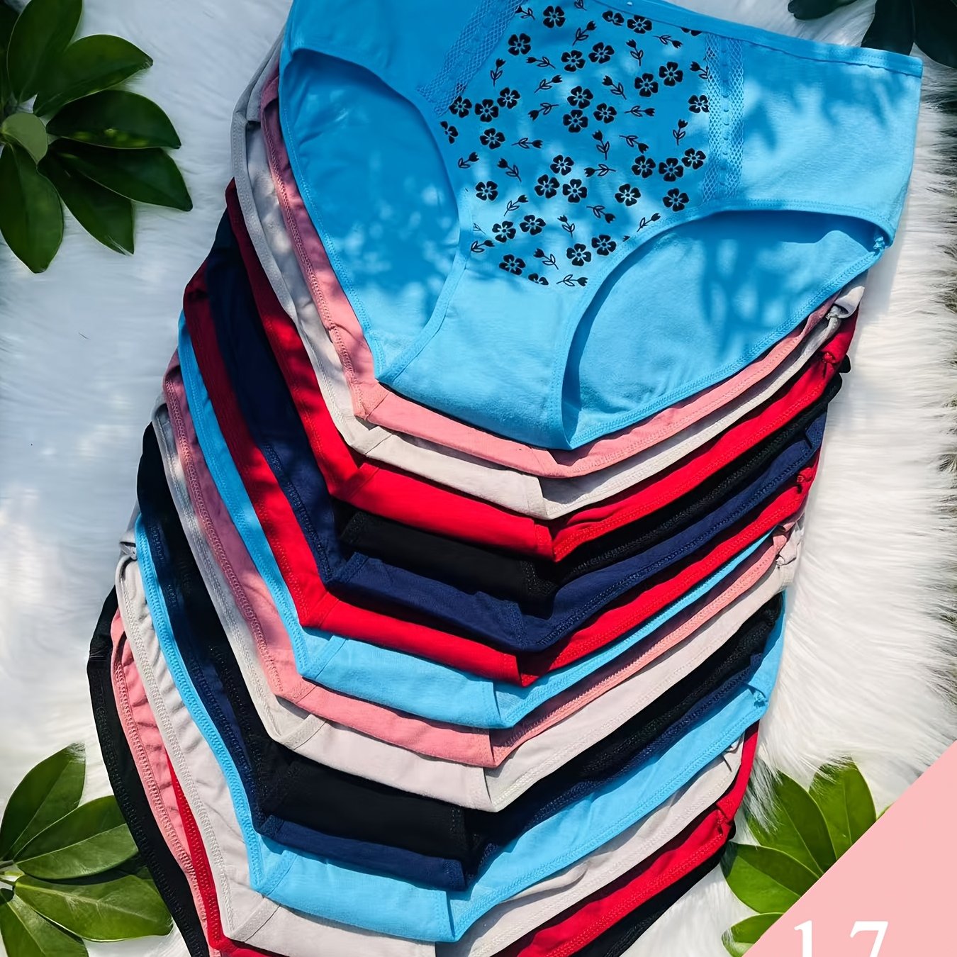 TEMU 17pcs/lot Women's Comfortable Floral Print Bikini Panties Breathable Lifting Plus Size Large Panty Woman Briefs Knickers Lingerie Underwear( Color Random Delivery)