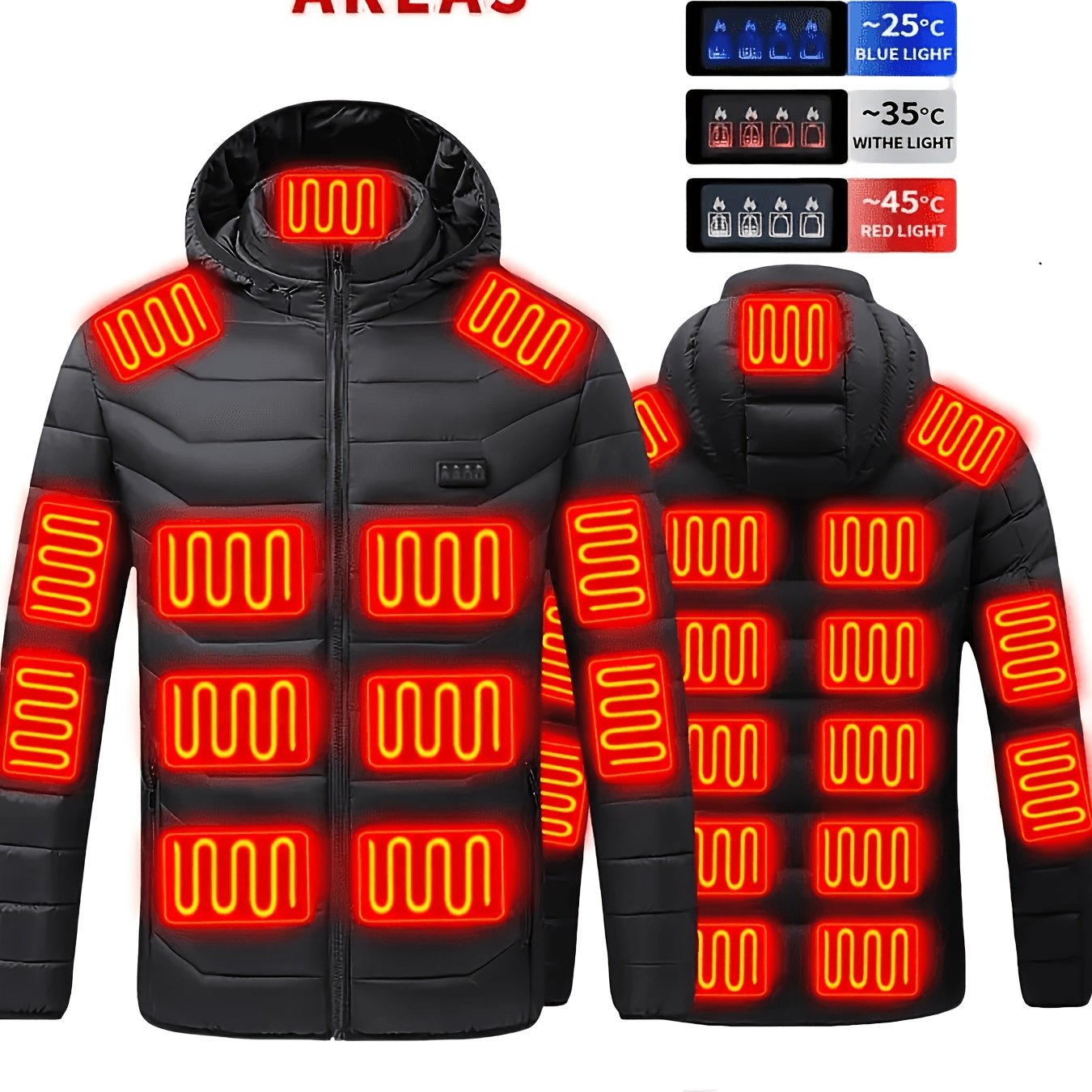 TEMU Men's 24-zone Smart Heated Jacket, 24 Heating Zones, Usb-powered Electric Heated Coat, Hooded Jacket, Essential For Daily Commuting And Outdoor