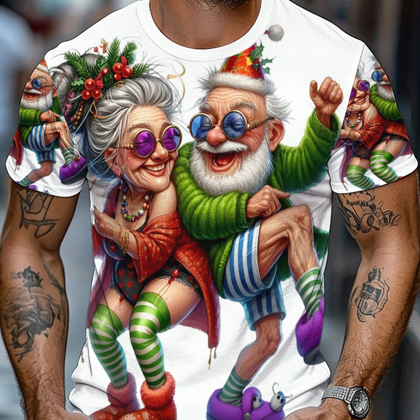 TEMU Fun Old Couple Dancing T-shirt, Men's Style, Holiday Party Casual Wear, , Ideal Gift For Dad, Husband, Grandpa For