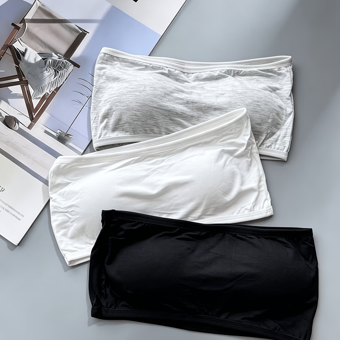 TEMU Set di 3 reggiseni bandeau senza spalline in modal, top interno monospalla con design senza schiena, imbottitura rimovibile, per et� 15-17 anni,