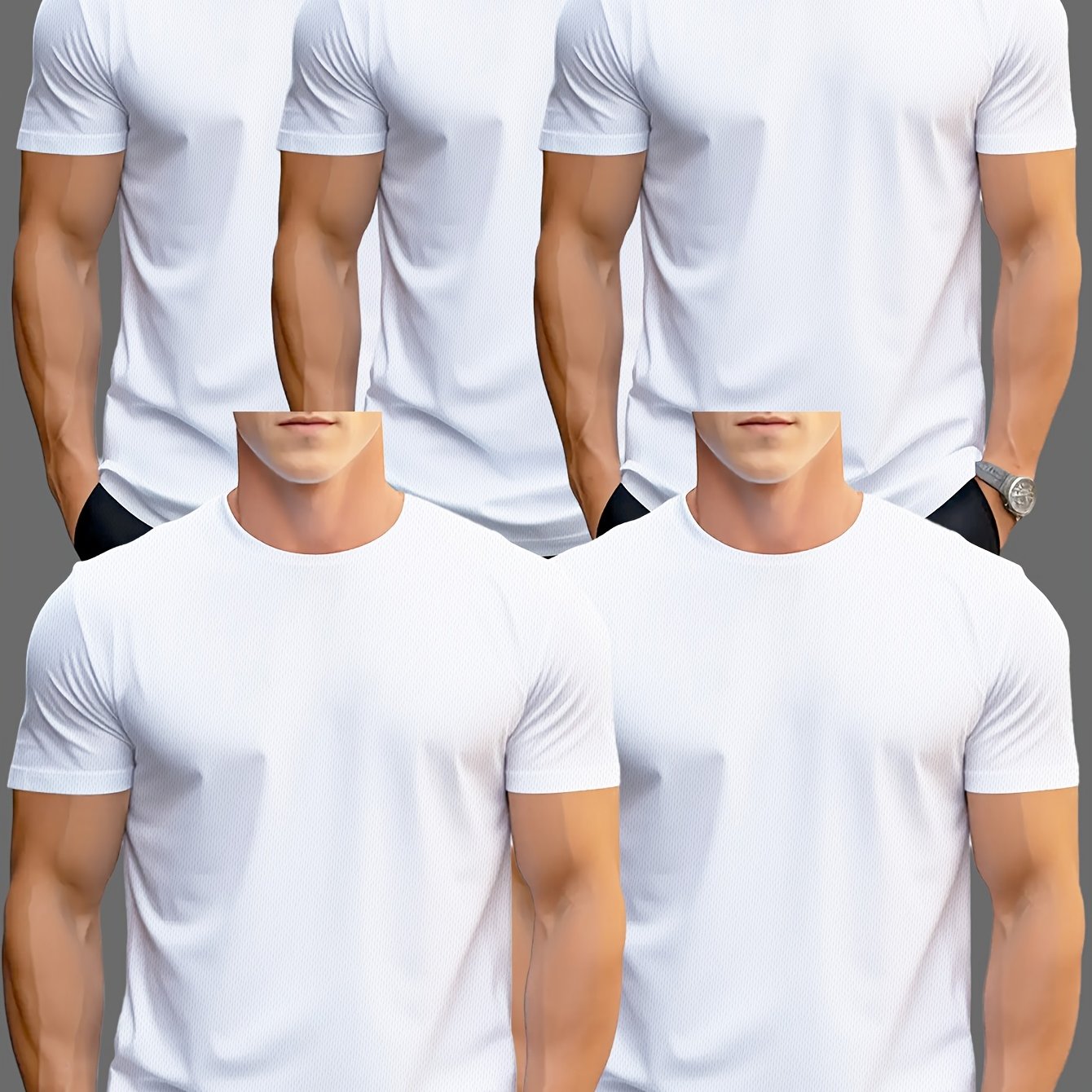 5pcs Set Of Summer Men's Casual Thin Short Sleeve Round Neck T-shirts
