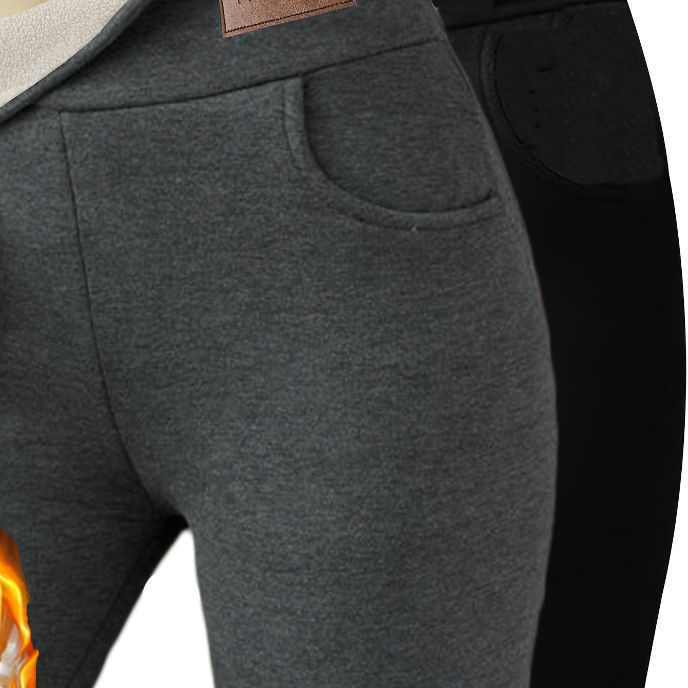 Image of Mixed Color 2pcs Set - (with Pockets) 400g Velvet Fleece-lined Leggings Women's Wear Winter Plus Size Fleece-lined Thickened Pants Warm Autumn Pants Home Pants