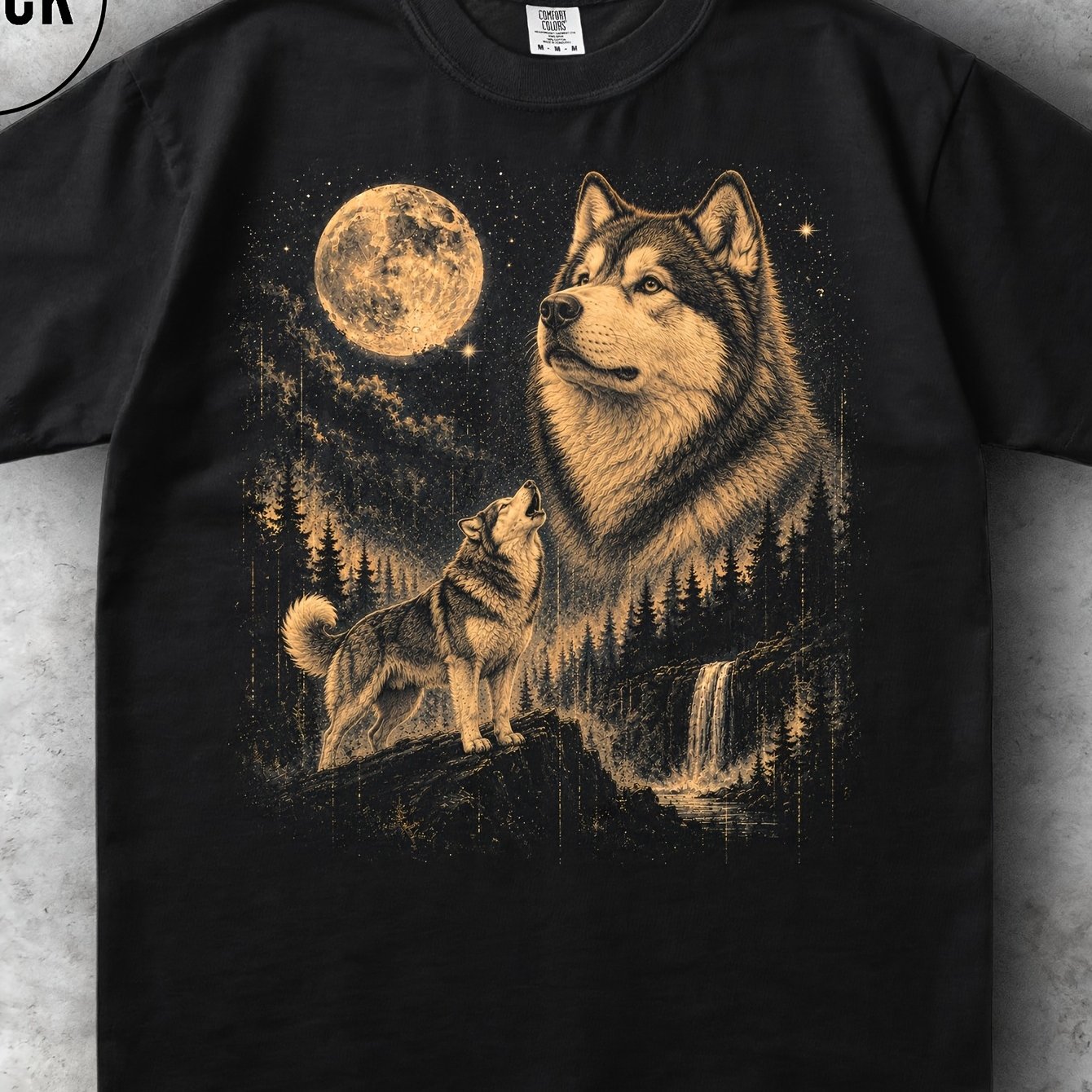 Image of Malamute Moon Arctic Breed Celestial Night Companion T Shirt Men 180g Cotton Graphic Tee
