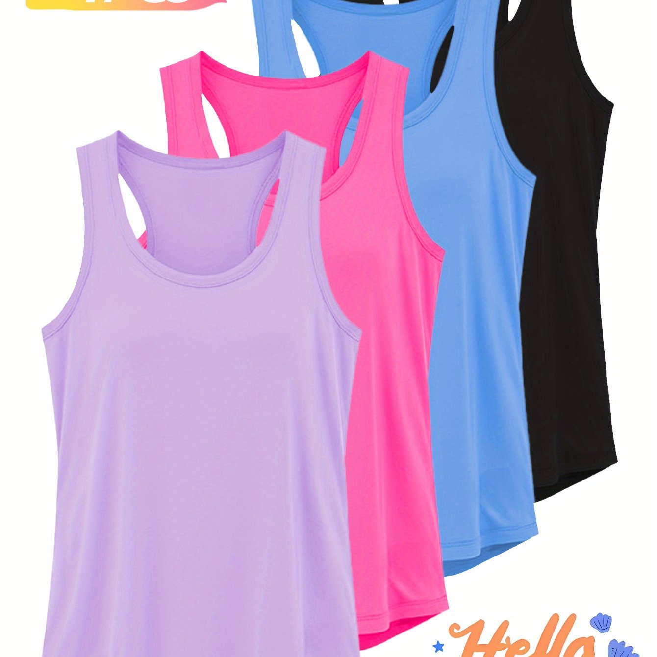 TEMU Ensemble 4 pièces tendance été pour femmes : débardeur uni et multicolore