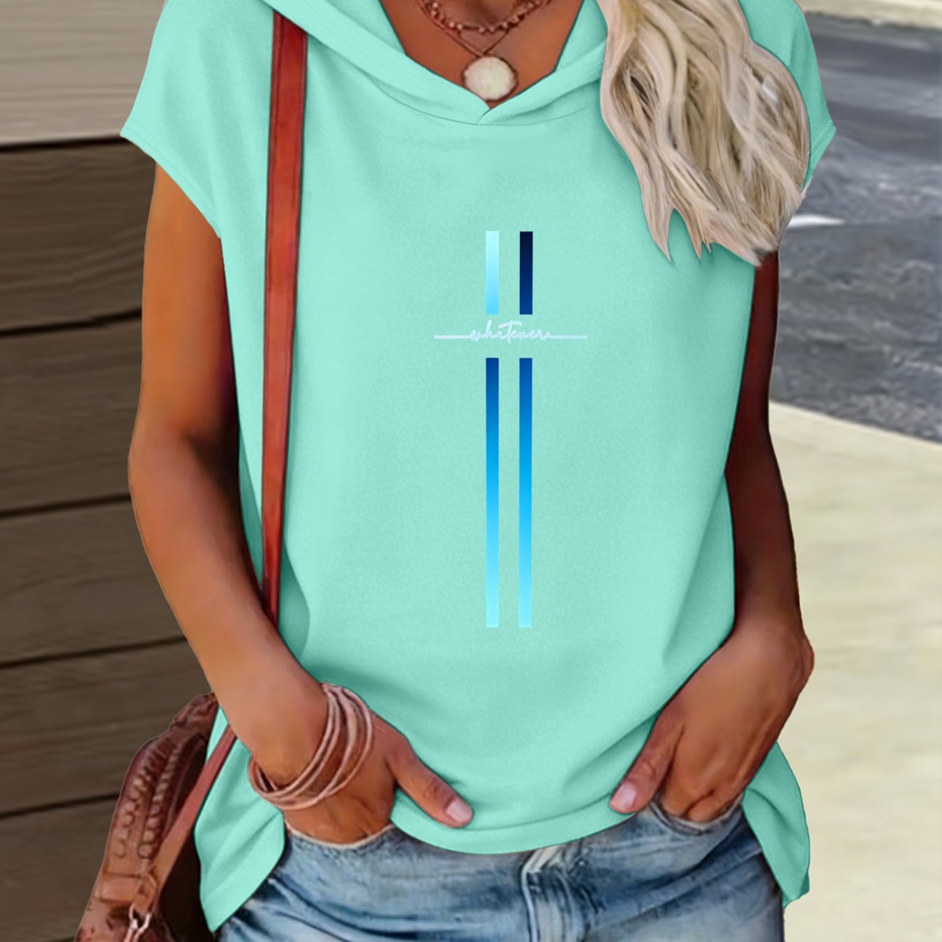 Loose Fit , Hooded Design With Letter Print Pattern, Comfortable And Versatile Style Summer New Y2k Style Women's Athletic Wear Elegant Fashion Comfortable T-shirt Top