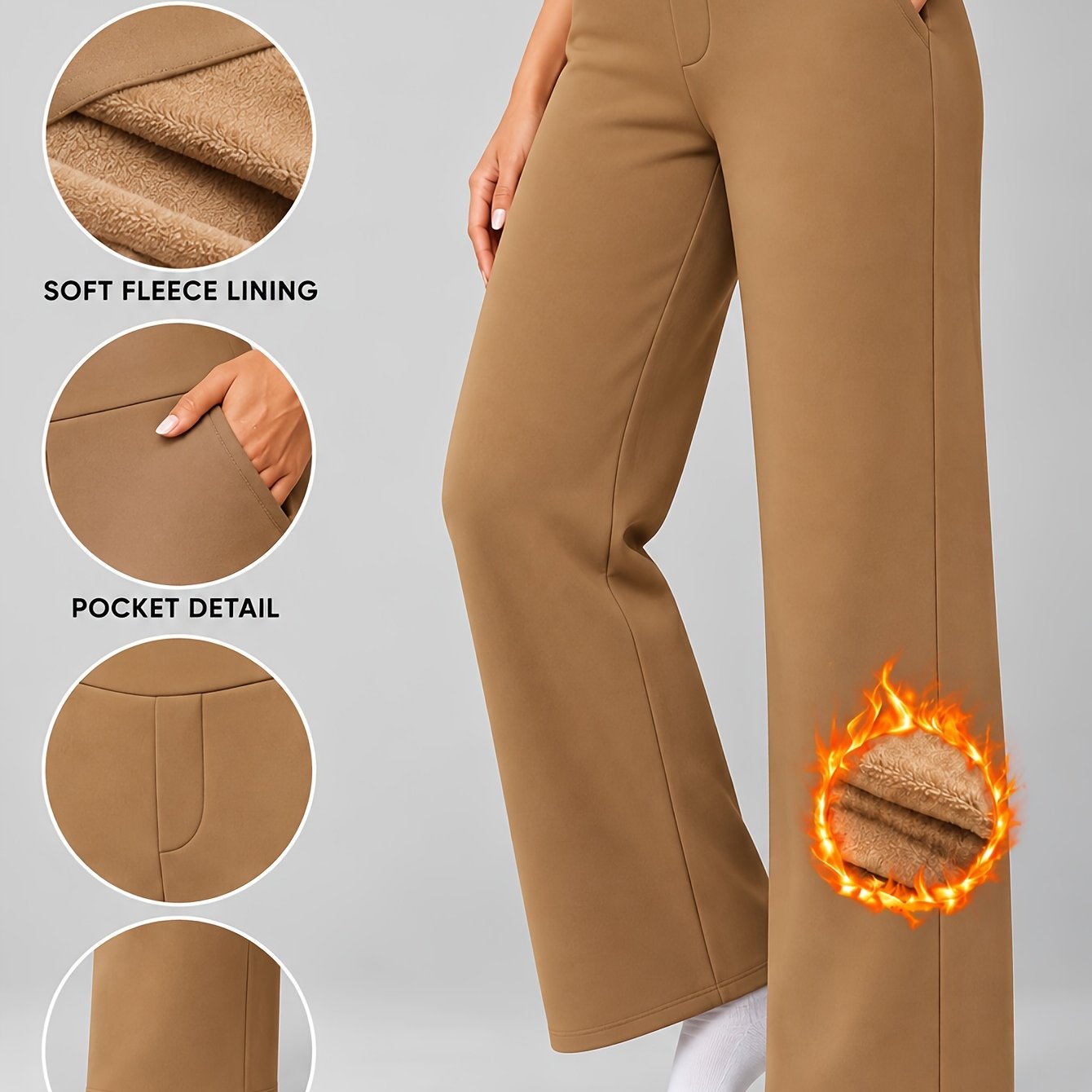 TEMU Pantalon de 'hiver pour femme, pièce unique, trois options de couleur, épaissi, jambe large légèrement évasée, décontracté, taille haute,