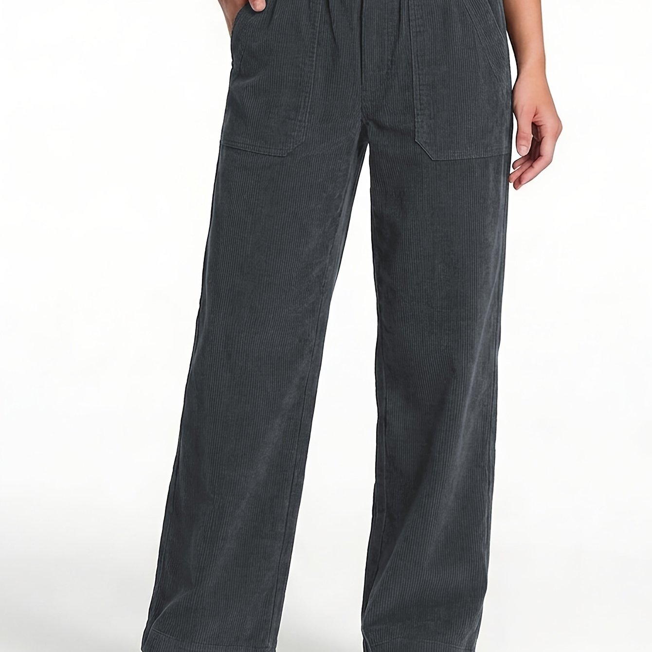 TEMU Women's Stretch Waist Wide-leg Pants - High-quality Corduroy Texture Casual Versatile Straight-leg Trousers, Comfortable For , Machine Washable