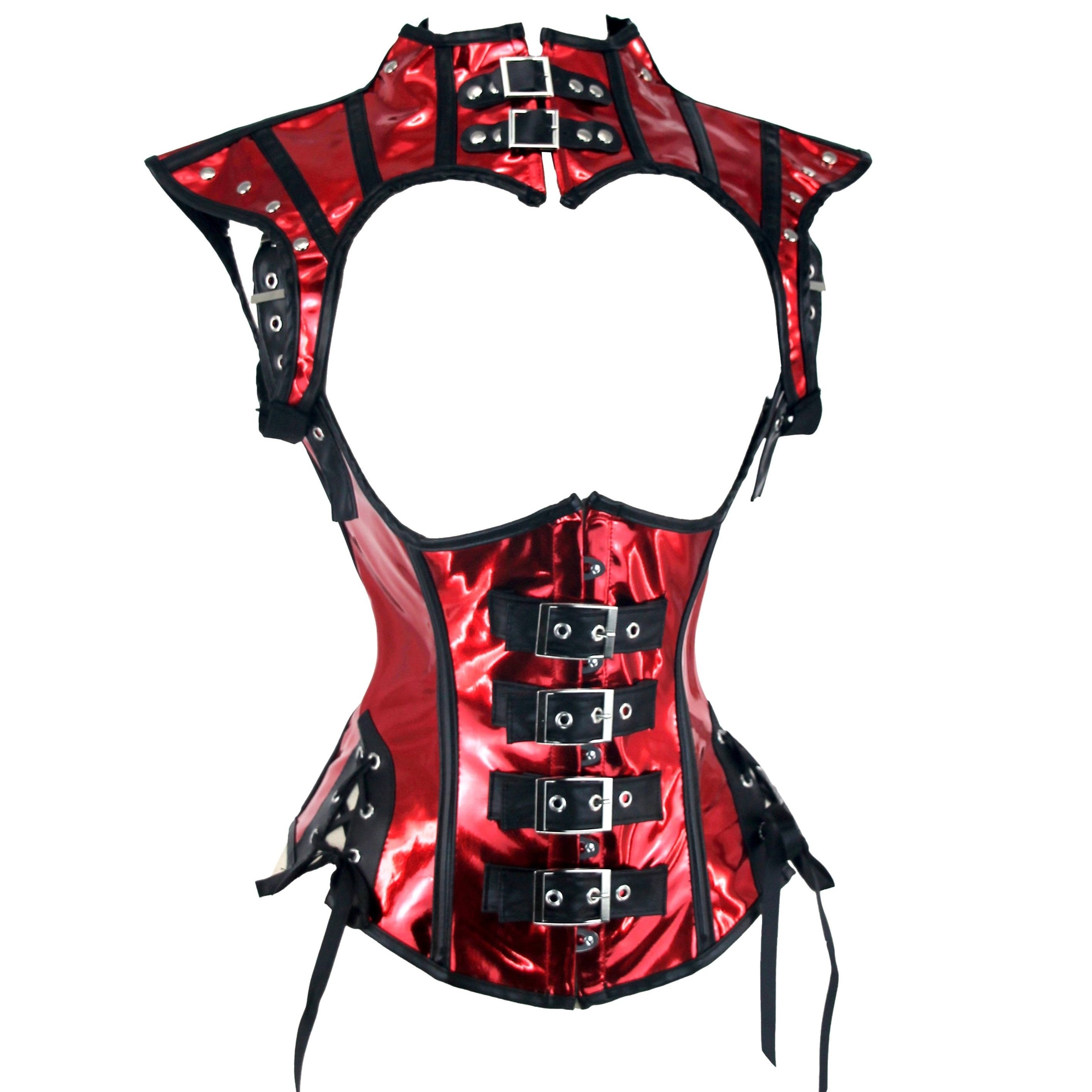 *.* Red PU Leather Corset Set with High-Neck Cape and Waist Cincher - Elegant 2 Pcs Lash Sets for Parties, Halloween Costume, Contrast * Fur, Woven Fabric, Polyurethane Blend, No Chest Pad