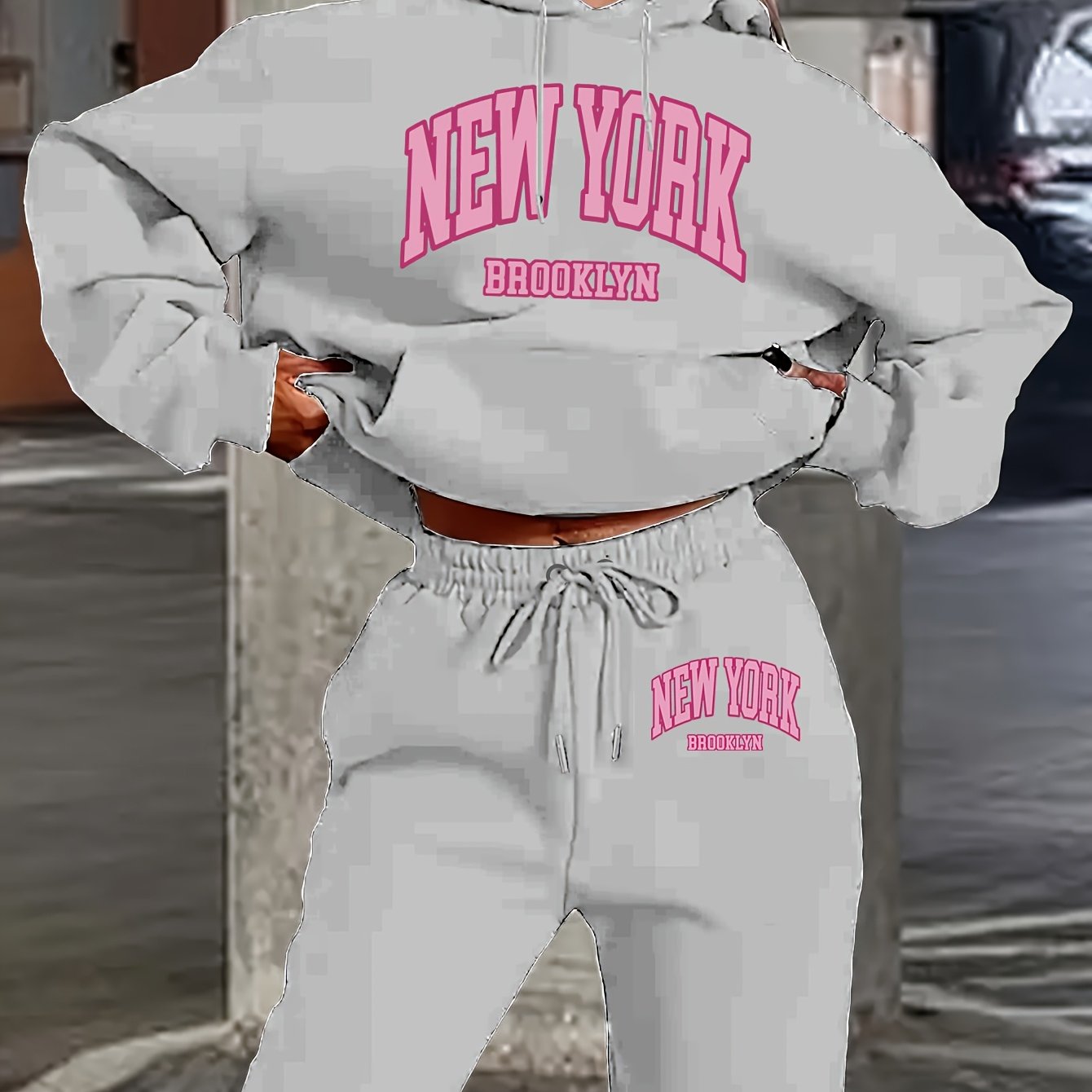 TEMU Letter Print Two-piece Set, Hoodie And Pants, Women's Clothing
