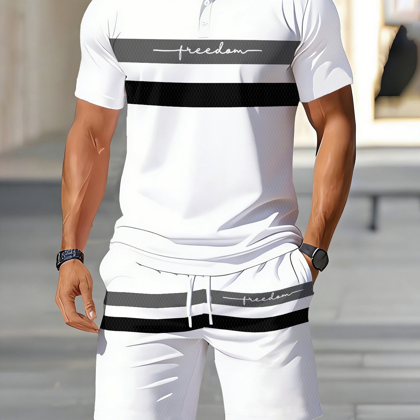 TEMU Shirt Short Sleeve Top And Shorts 2pcs Set, Summer Casual Fashion Streetwear