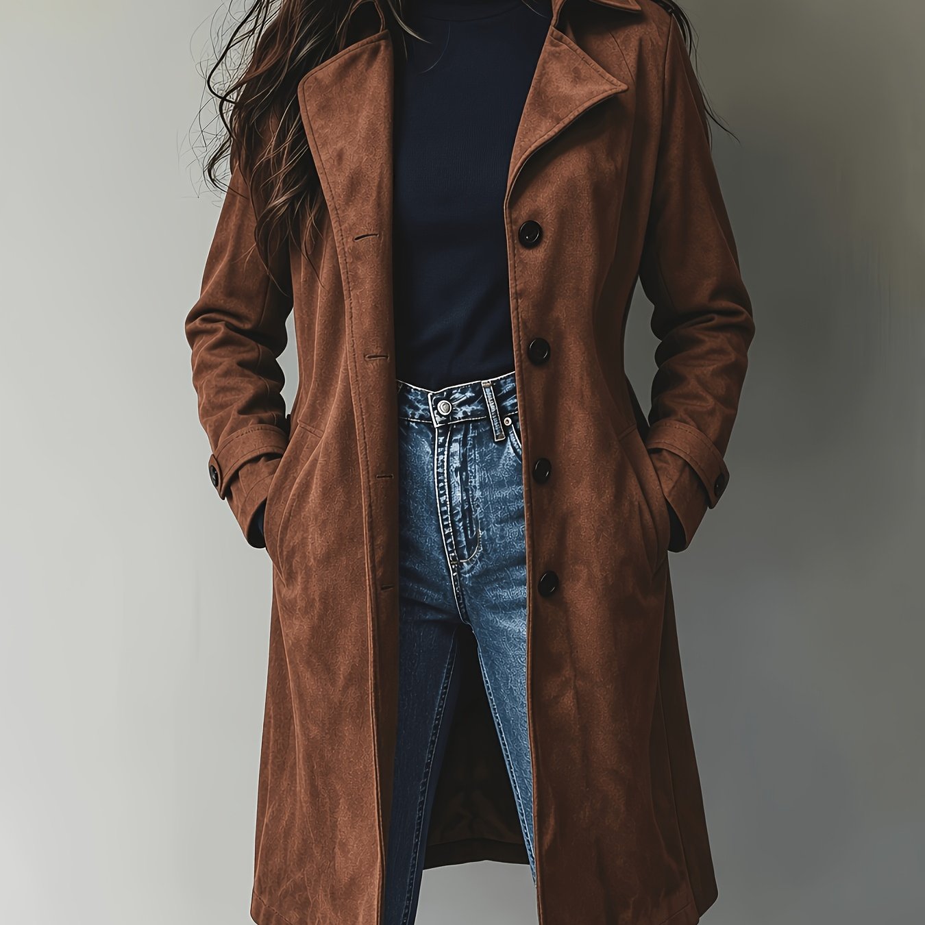 E-shop Eleganter Damen-Vintage-Mantel – Klassisches Revers-Design, Knopfverschluss vorne, dreidimensionaler H-Linien-Schnitt, maschinenwaschbarer