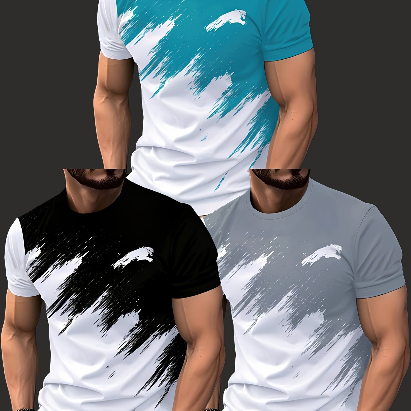 Image of Three-pack Men's Fashion Casual Trendy Round Neck Short Sleeve Tops, For Spring-to-summer, Gym, Golf, Camping, Sports