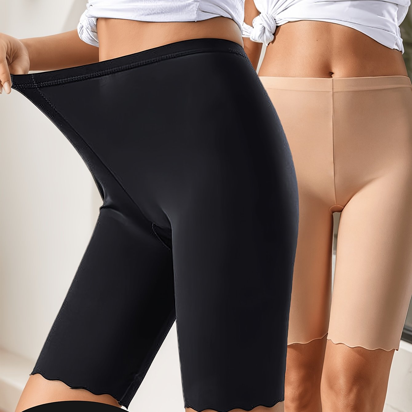 2pcs Women's Ice Seamless Shorts, Anti-exposure, No Rolling Edges, Lifting , Five-point Leggings