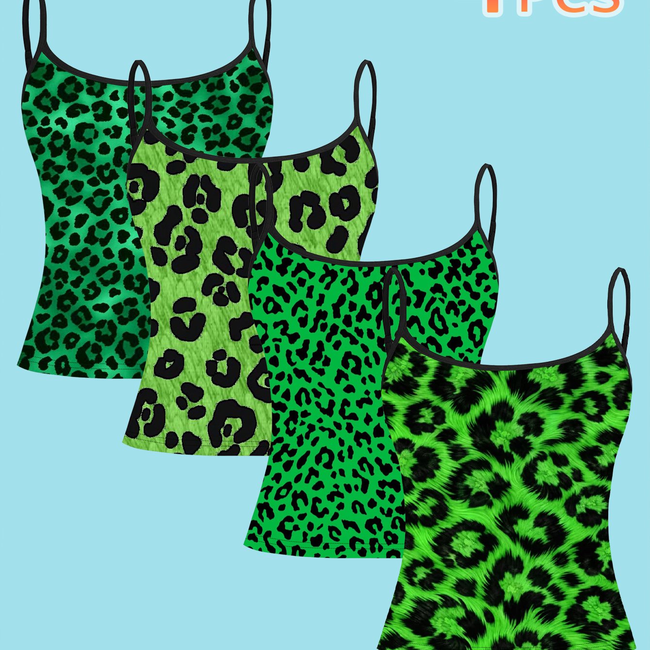 TEMU [set Of 4] Fluorescent Print Women's Camisole Street Style Y2k Vibe