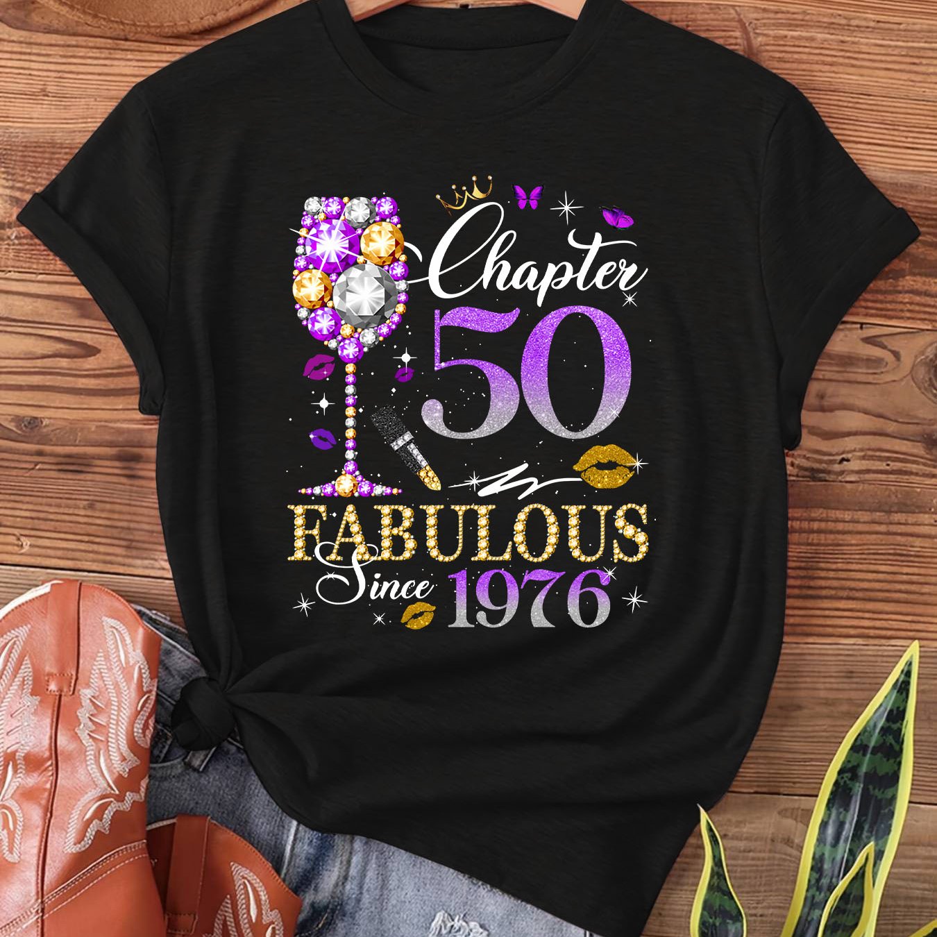 TEMU 50 Fabulous 50th Birthday Print T-shirt, Short Sleeve Crew Neck Casual Top For Summer & Spring, Women's Clothing