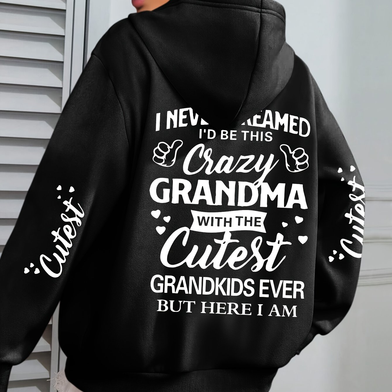 TEMU Plus Size Crazy Letter Print Hoodie, Casual Long Sleeve Pocket Drawstring Hoodies, Women's Plus Size clothing