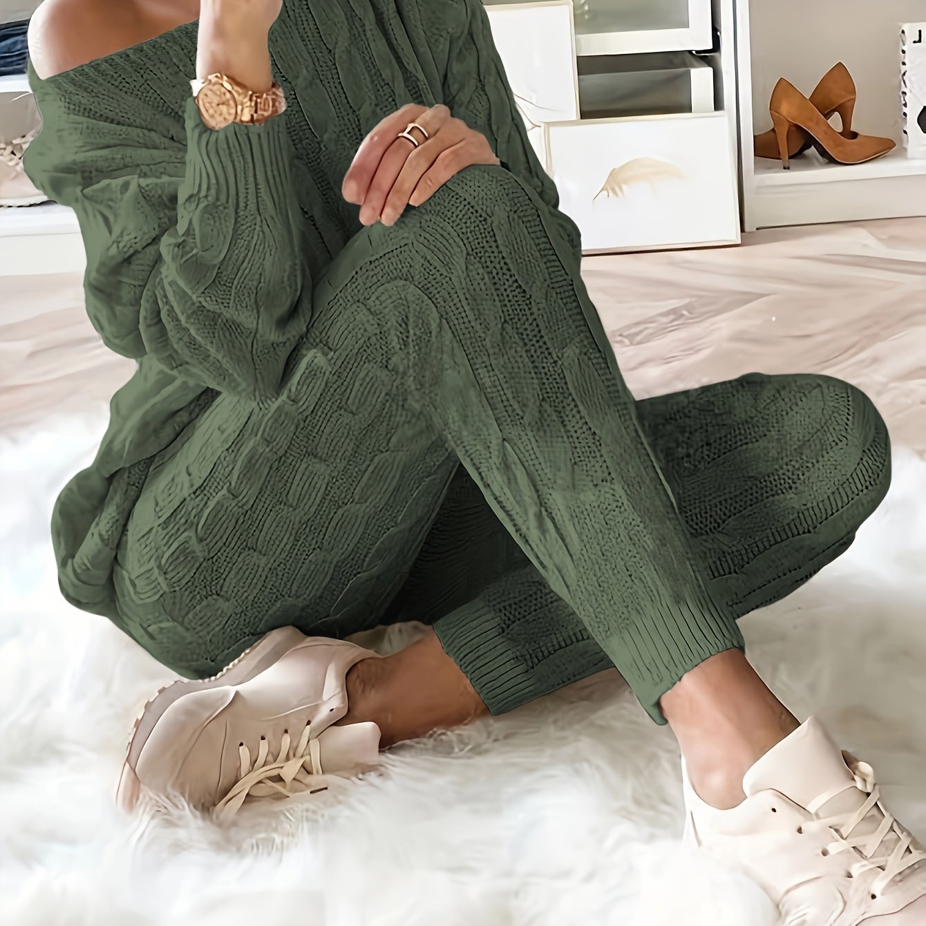 Solid Knitted Matching Two piece Set Casual Long Sleeve - Temu