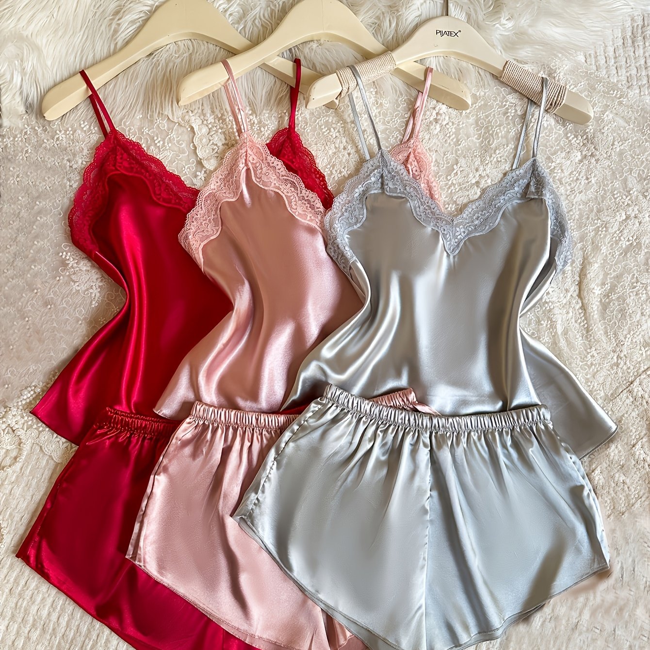 TEMU A Set Of 6 Comfortable Sleepwear With Lace And A V-neck, Perfect For Elegant And Wear
