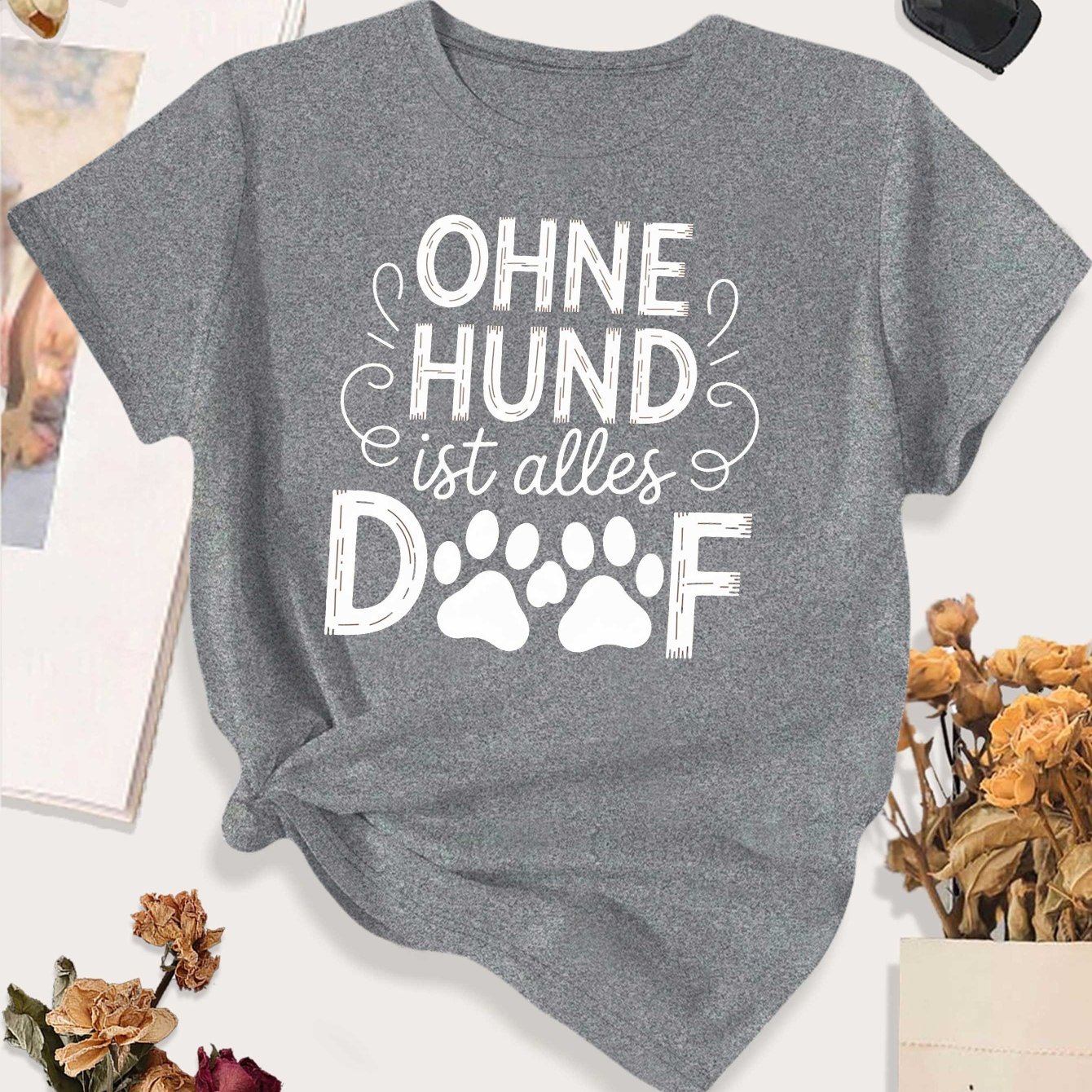 E-shop Damen T-Shirt in Übergröße mit lustigem deutscher Spruch "Der Hund ist der beste Freund des Menschen" – Rundhals-Shirt für Hundefreunde, bequeme