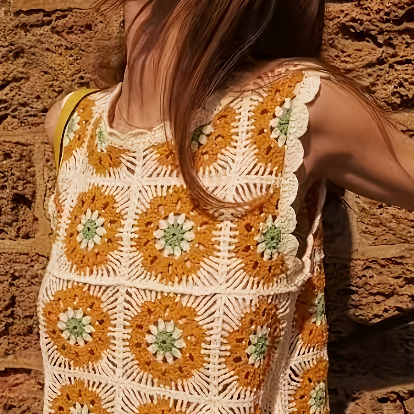 TEMU Bohemian Style Multicolor Crochet Lace Sleeveless Women's Vest