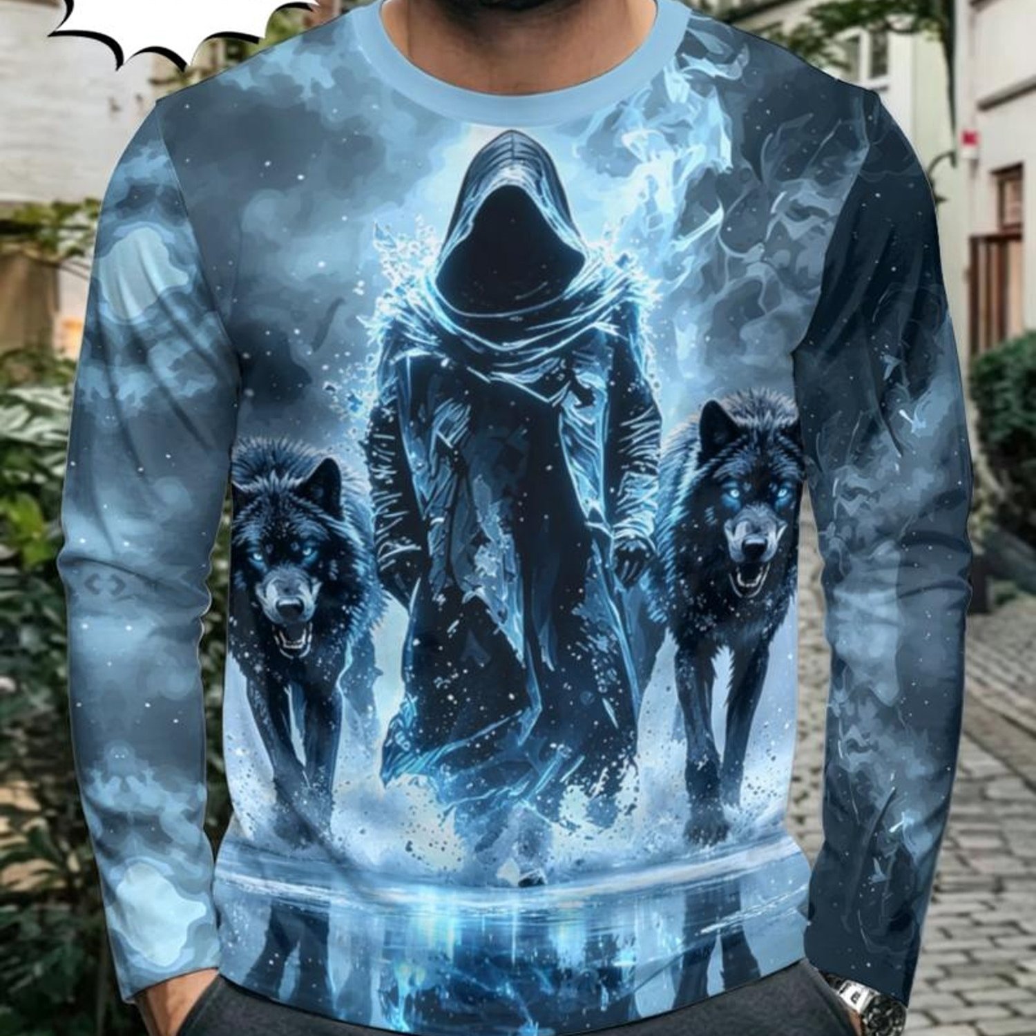 TEMU Printed Design - Not Textured Men's Long Sleeve Crew Neck Sweatshirt With Cloak For Pc Print, Autumn Sport Fitness Trendy Streetwear Casual